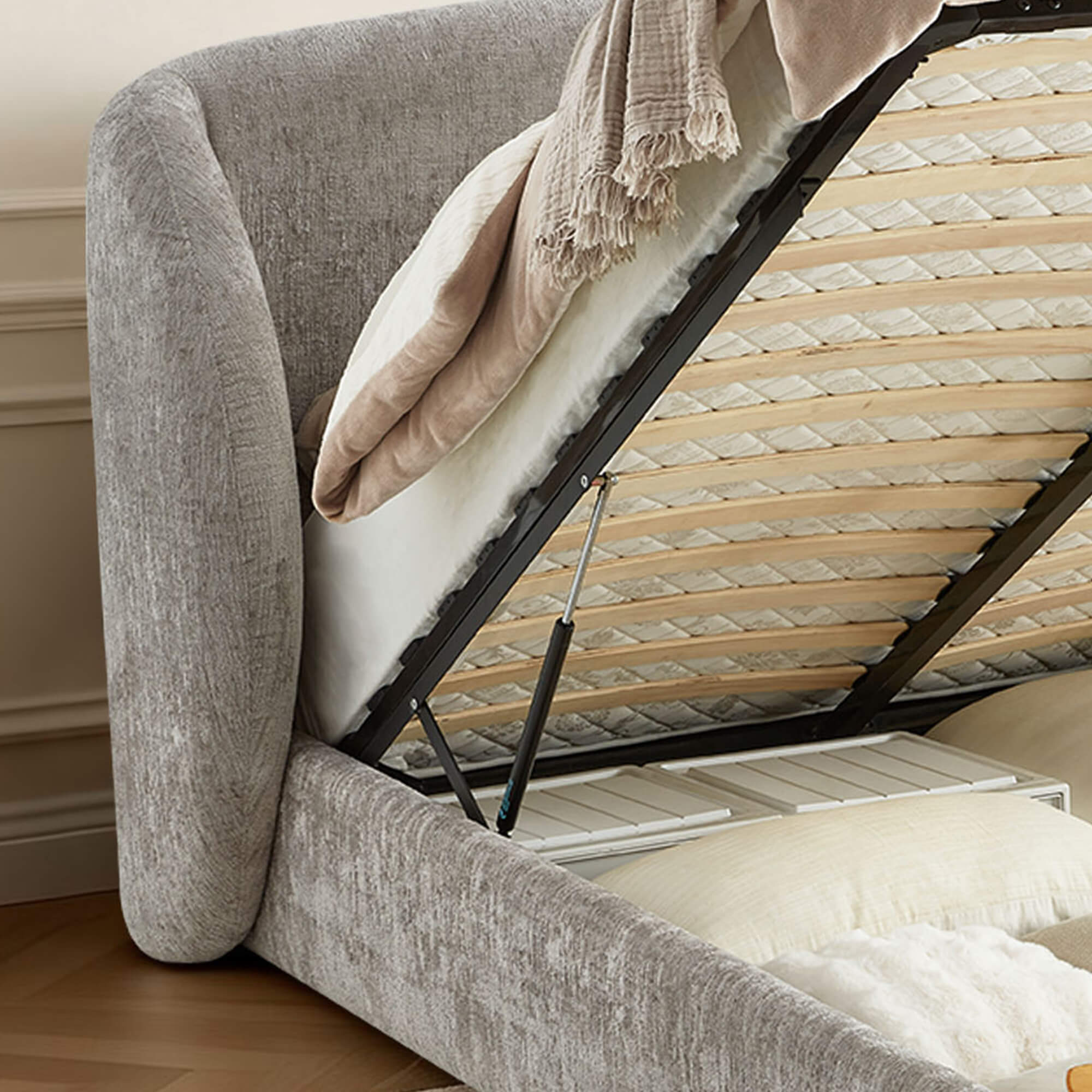 Evie Wingback Upholstered Storage Platform Bed - Image 10