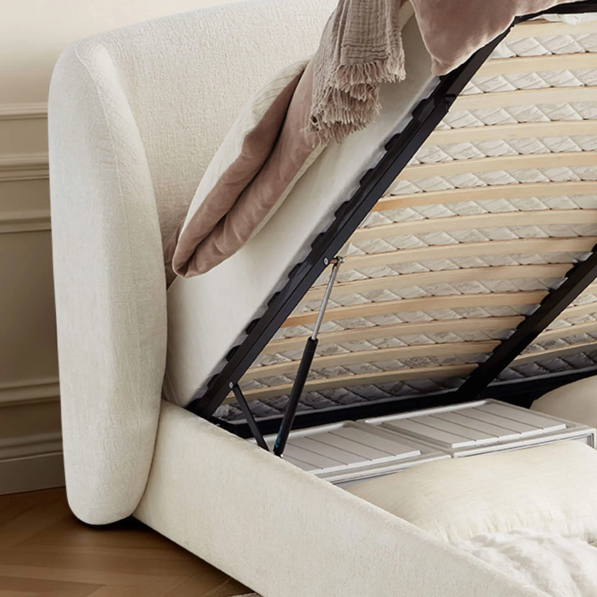 Evie Wingback Upholstered Storage Platform Bed - Image 6