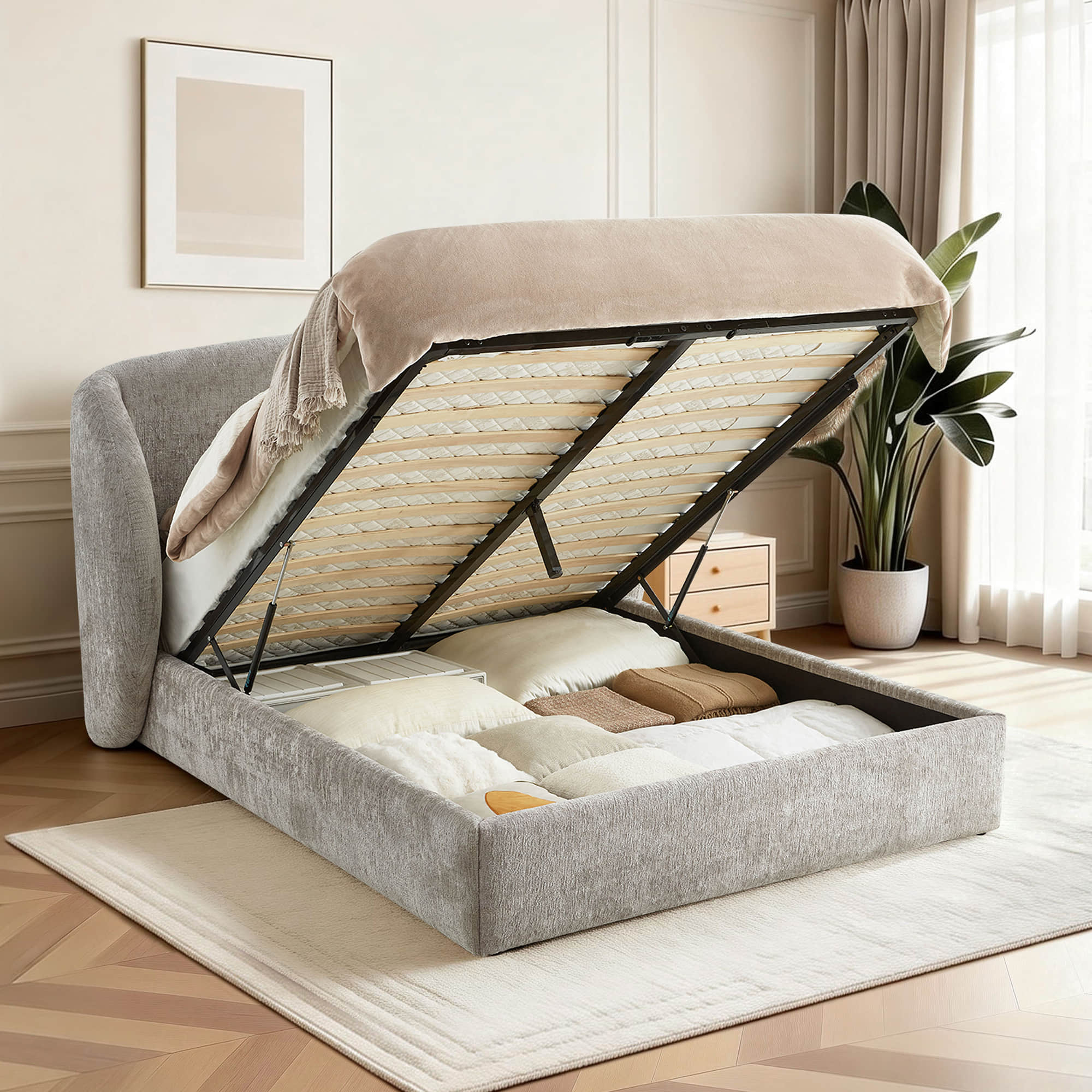 Evie Wingback Upholstered Storage Platform Bed - Image 8