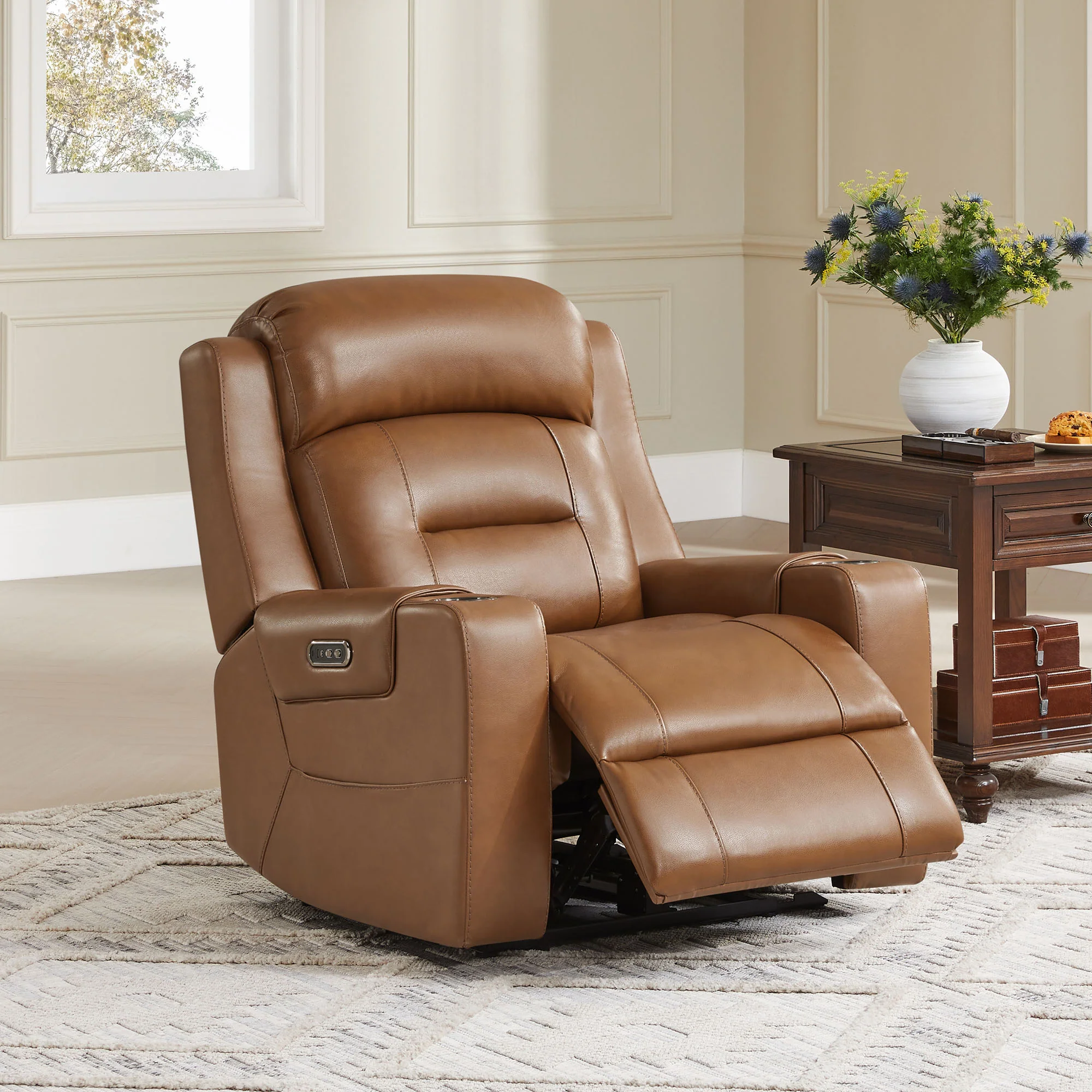 Garrison Genuine Leather Power Lay Flat Recliner with Power Headrest - Image 10
