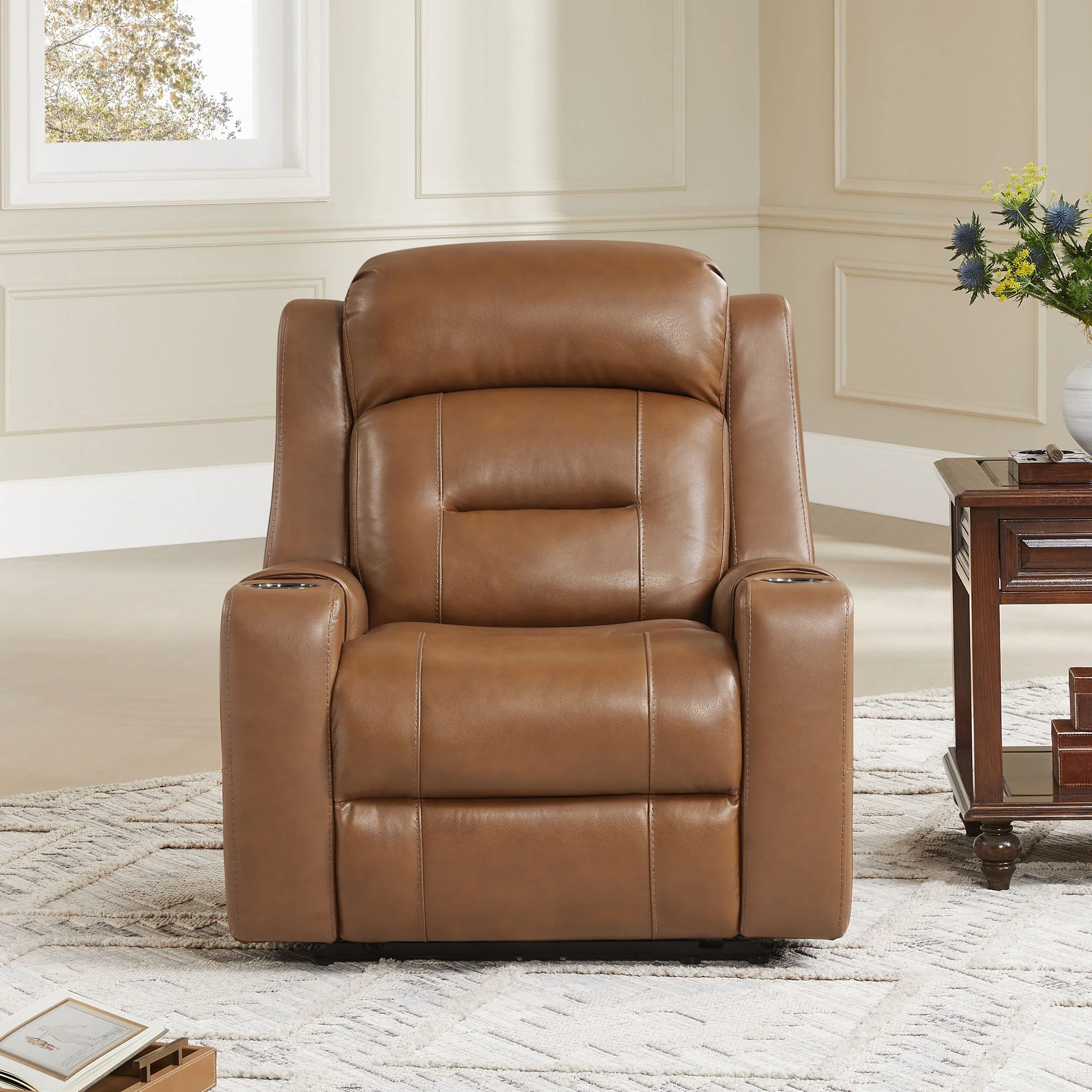 Garrison Genuine Leather Power Lay Flat Recliner with Power Headrest - Image 11