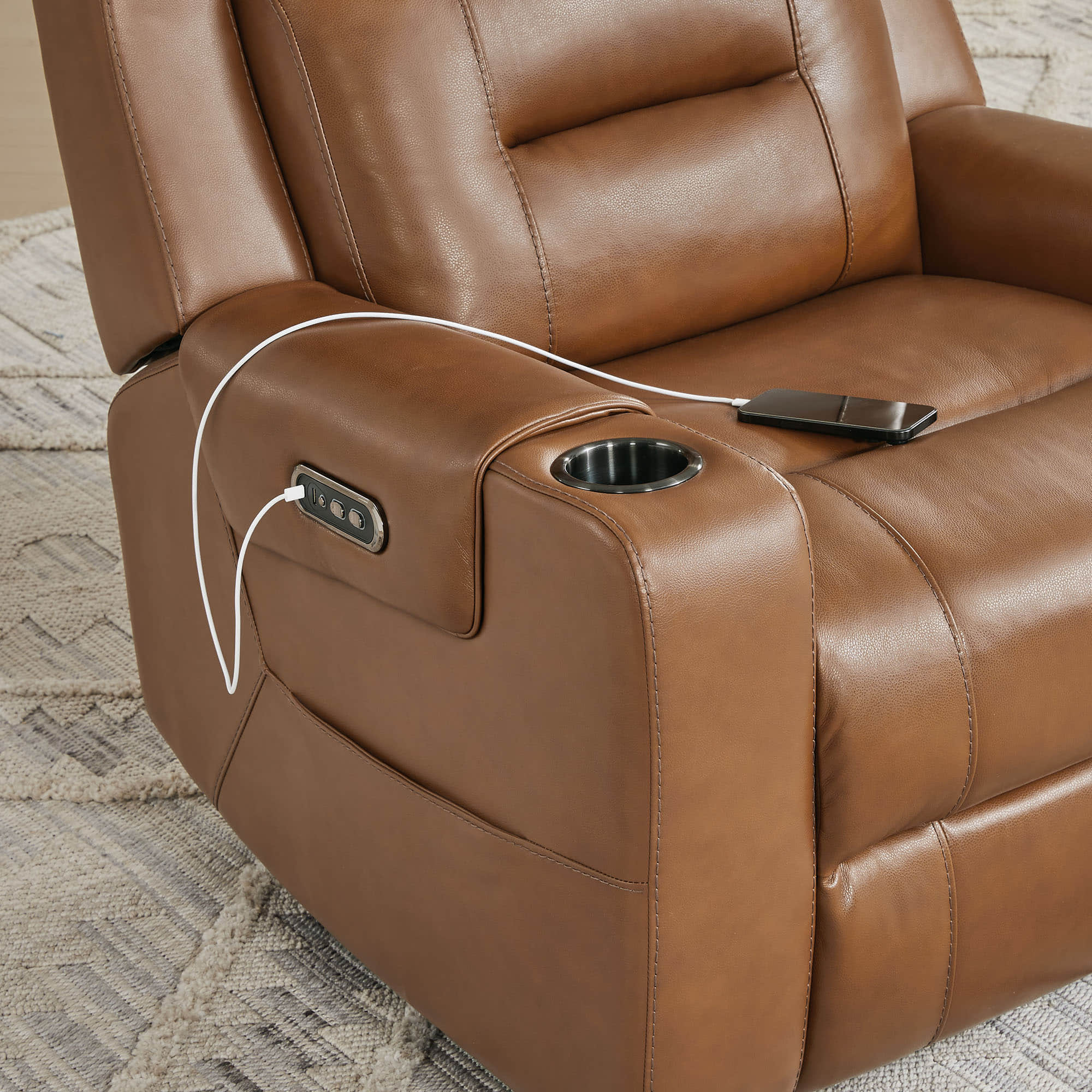 Garrison Genuine Leather Power Lay Flat Recliner with Power Headrest - Image 12