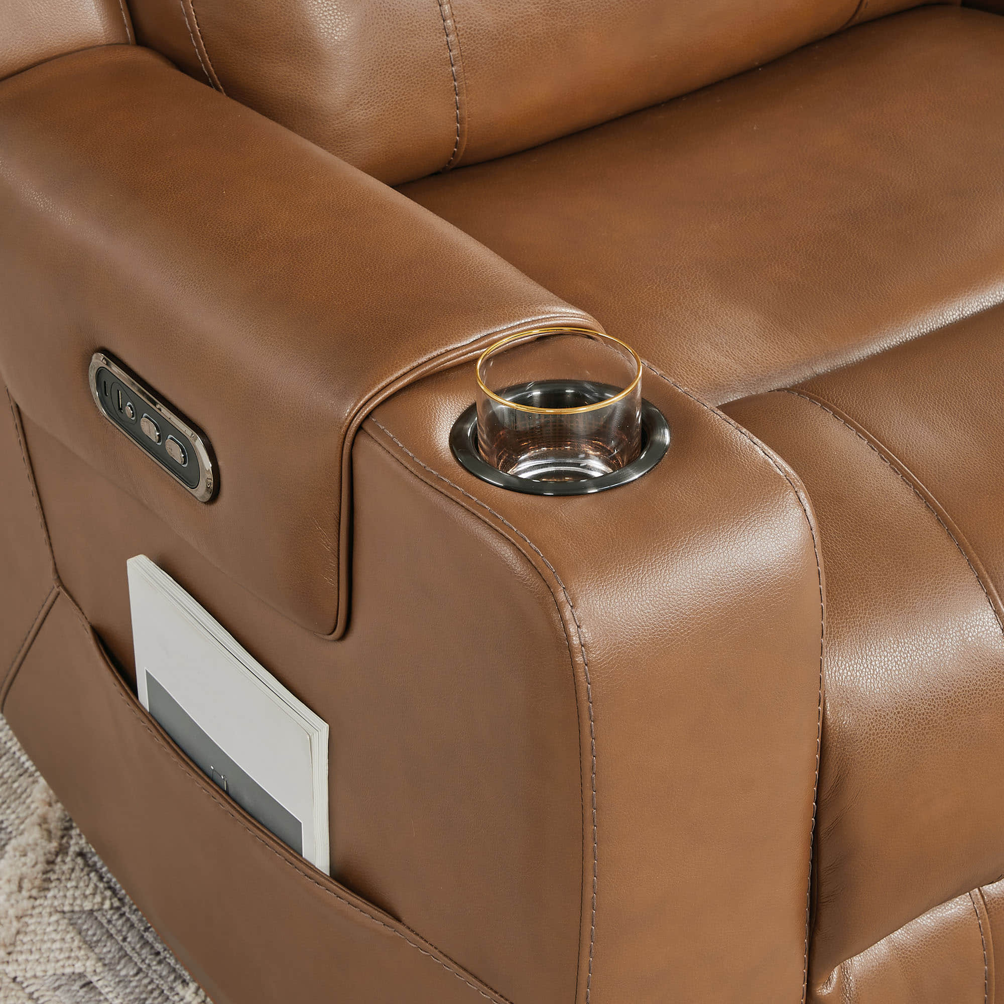 Garrison Genuine Leather Power Lay Flat Recliner with Power Headrest - Image 15