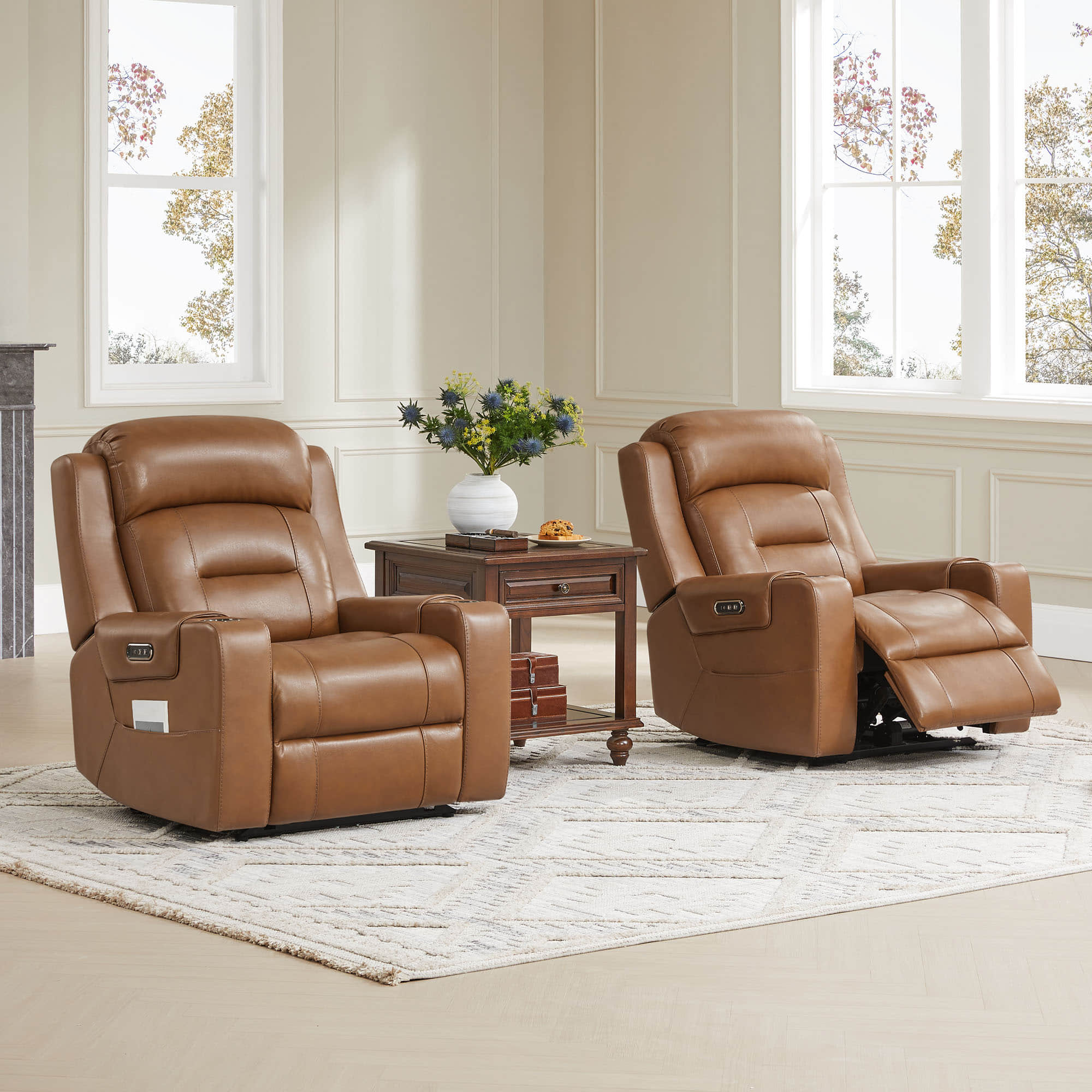 Garrison Genuine Leather Power Lay Flat Recliner with Power Headrest - Image 16