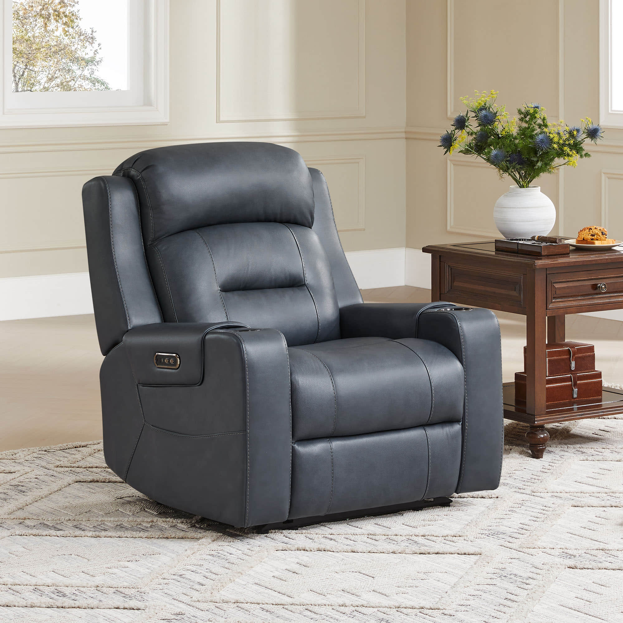 Garrison Genuine Leather Power Lay Flat Recliner with Power Headrest - Image 17