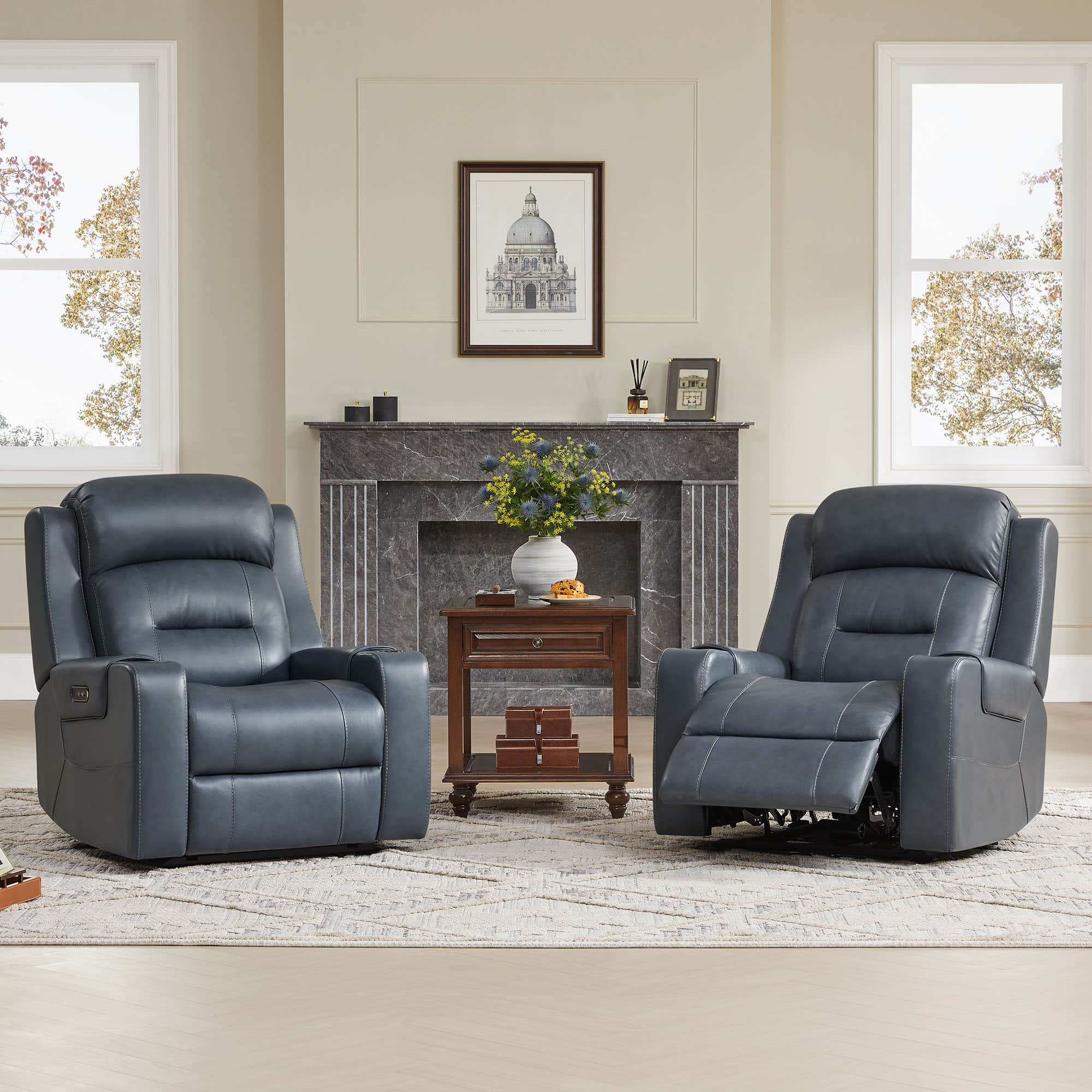 Garrison Genuine Leather Power Lay Flat Recliner with Power Headrest - Image 3