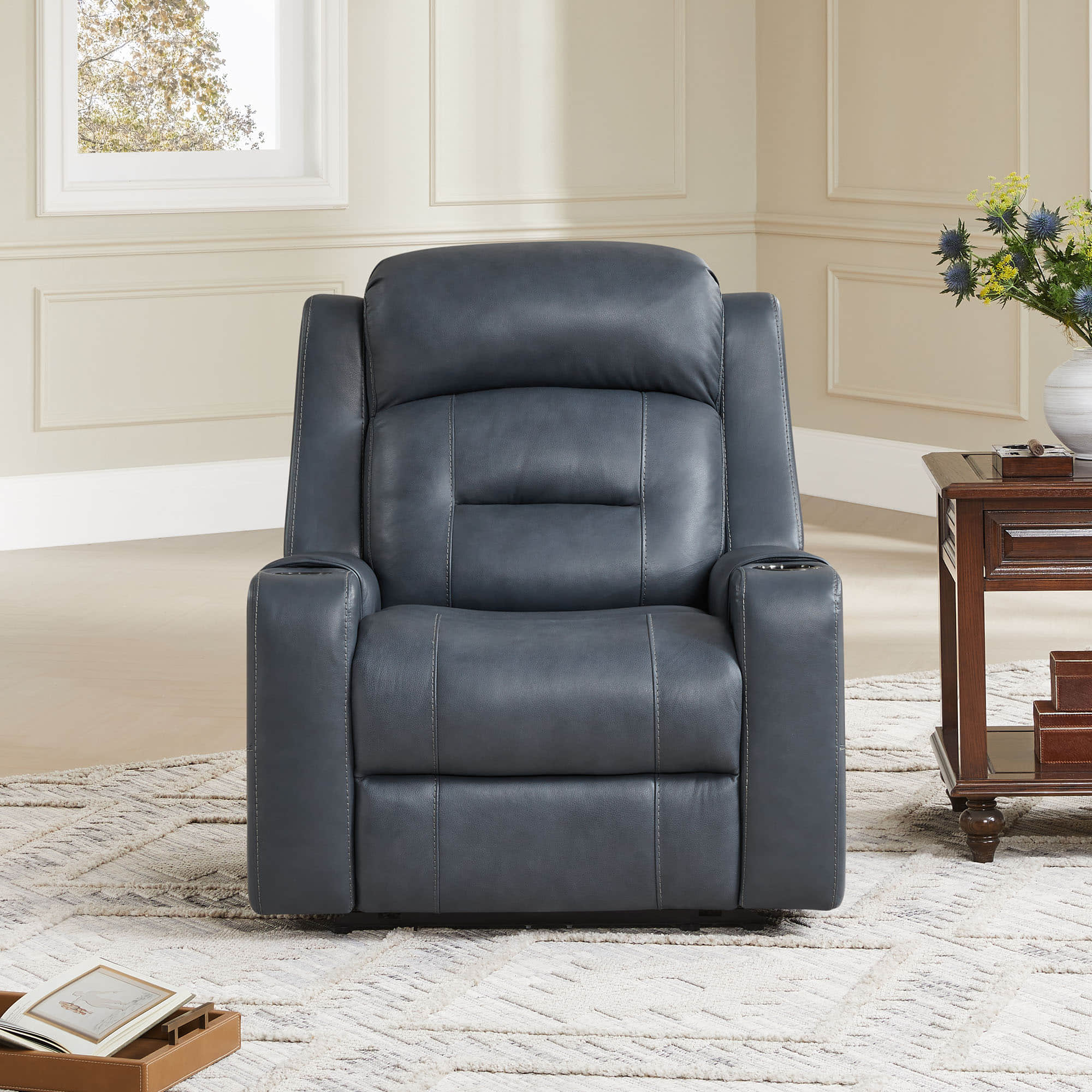 Garrison Genuine Leather Power Lay Flat Recliner with Power Headrest - Image 4
