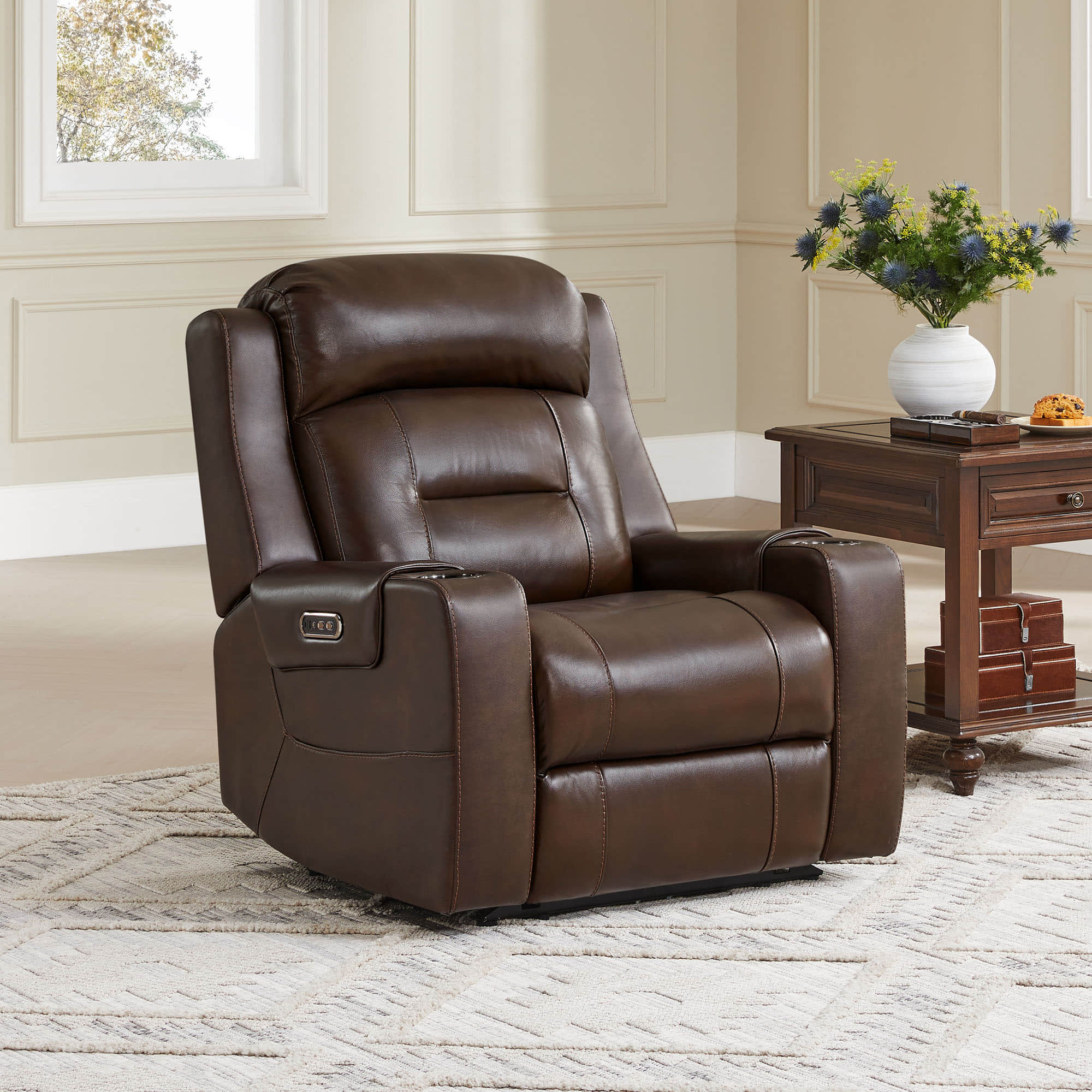 Garrison Genuine Leather Power Lay Flat Recliner with Power Headrest - Image 5