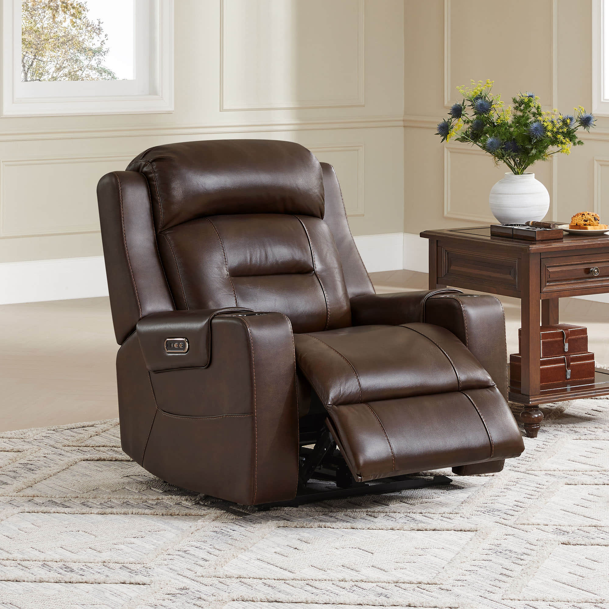 Garrison Genuine Leather Power Lay Flat Recliner with Power Headrest - Image 6