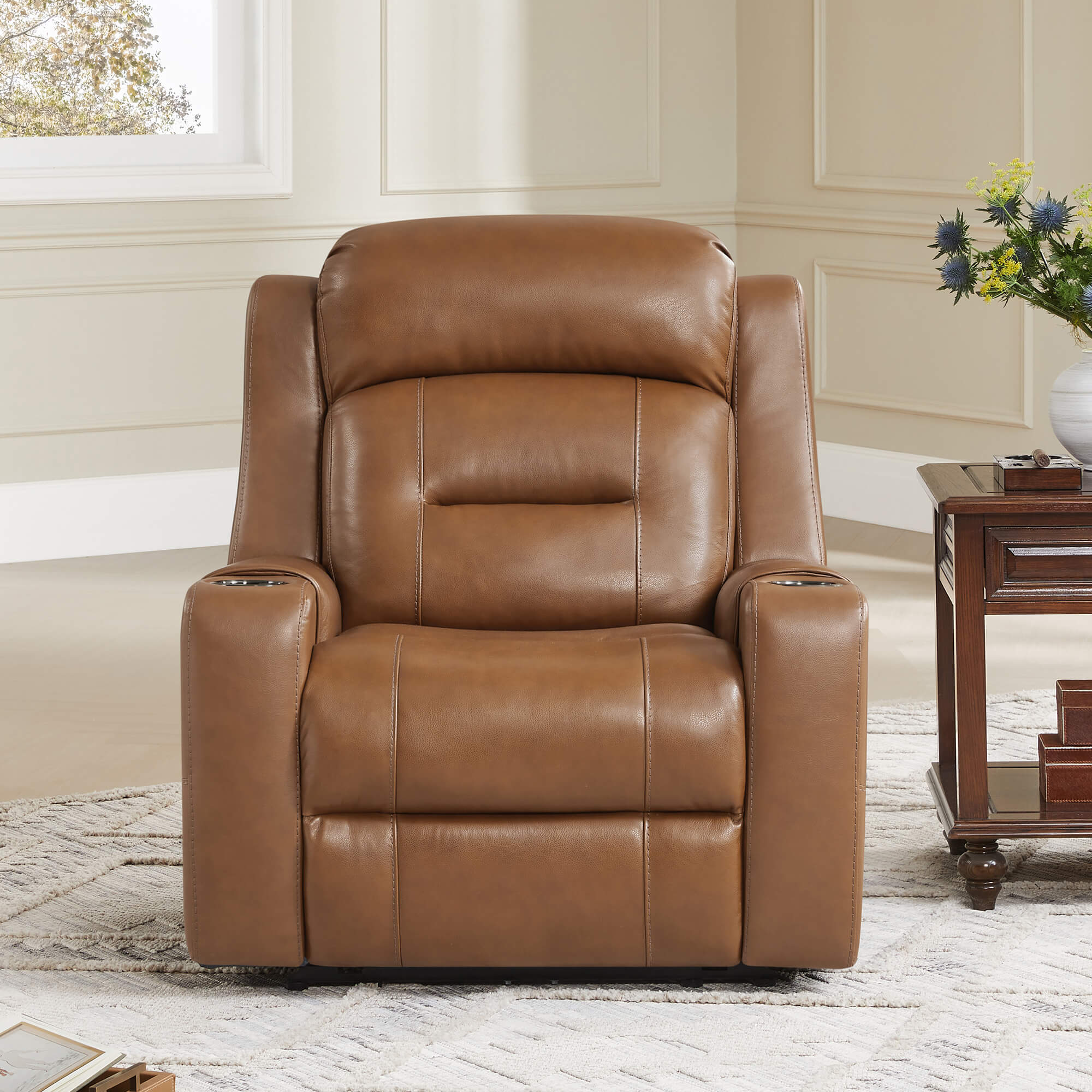 Garrison Genuine Leather Power Lay Flat Recliner with Power Headrest - Image 66