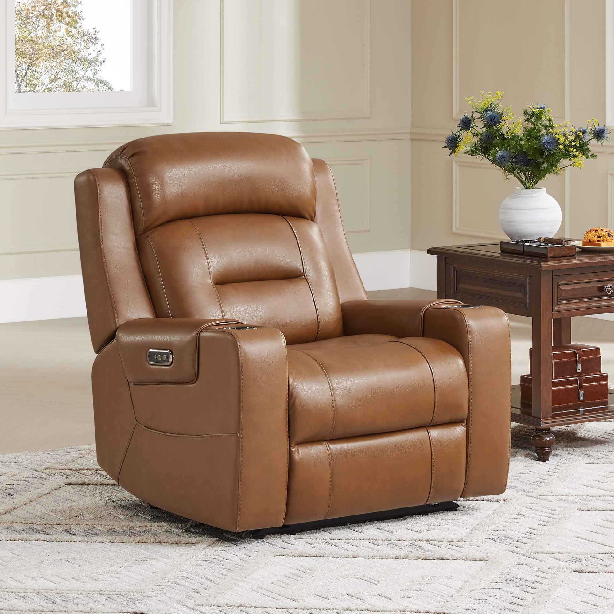 Garrison Genuine Leather Power Lay Flat Recliner with Power Headrest - Image 67