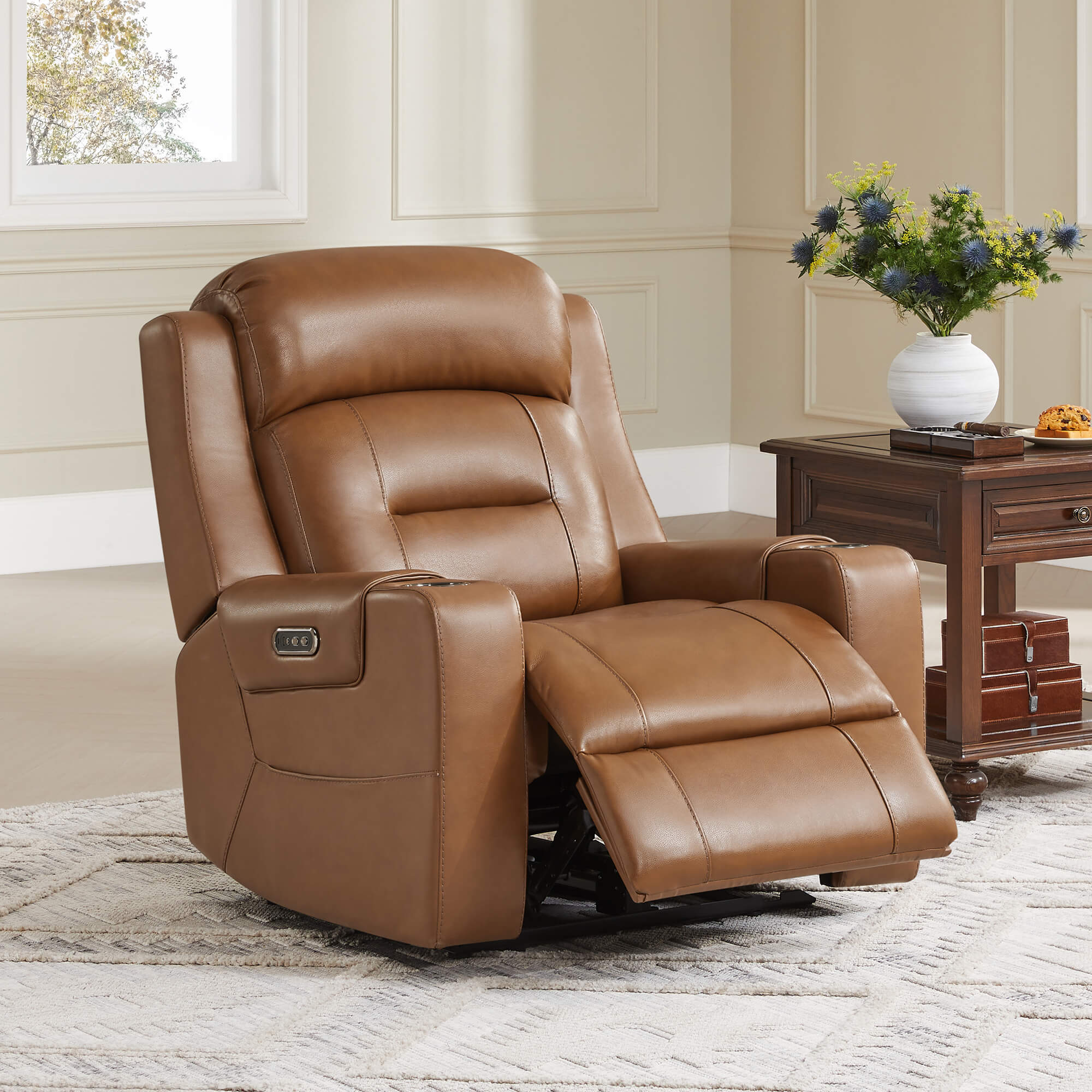 Garrison Genuine Leather Power Lay Flat Recliner with Power Headrest - Image 68