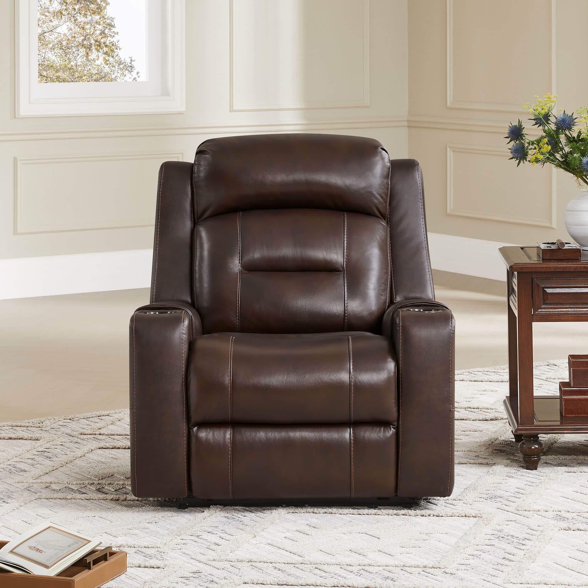 Garrison Genuine Leather Power Lay Flat Recliner with Power Headrest - Image 7