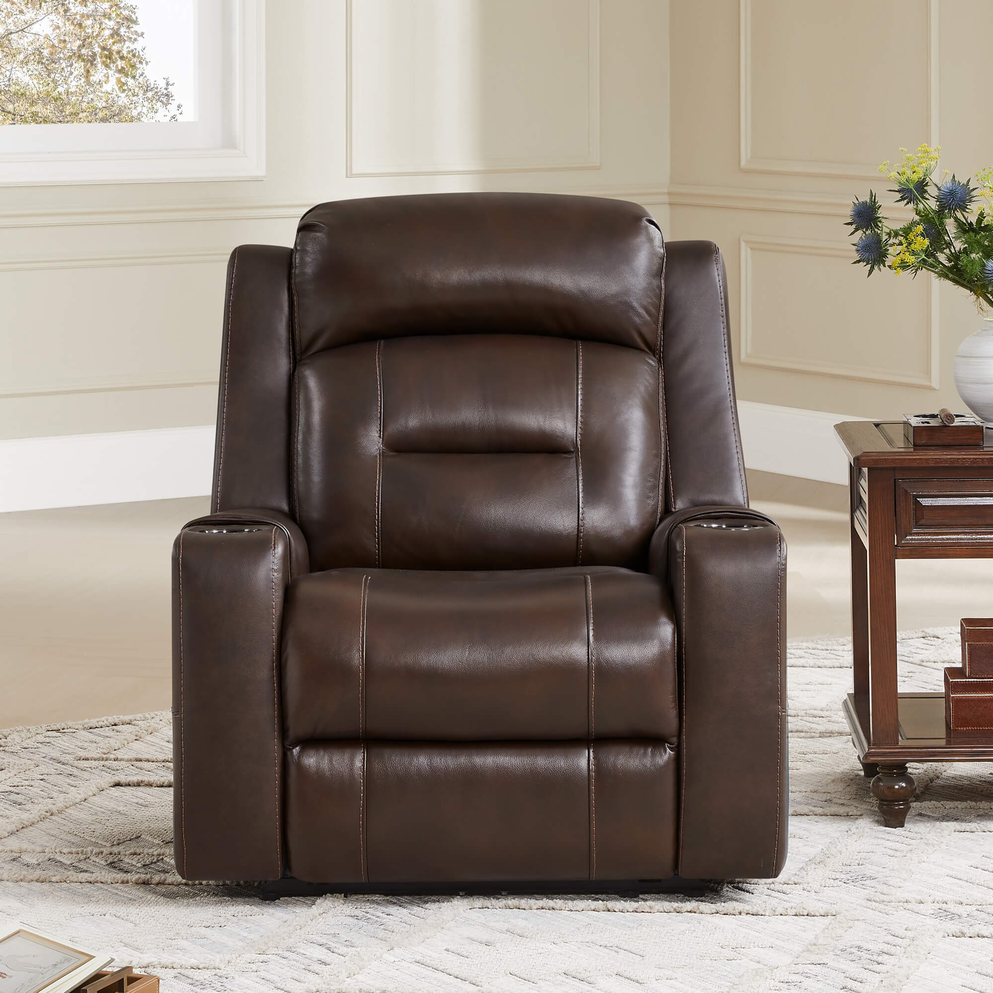 Garrison Genuine Leather Power Lay Flat Recliner with Power Headrest - Image 70