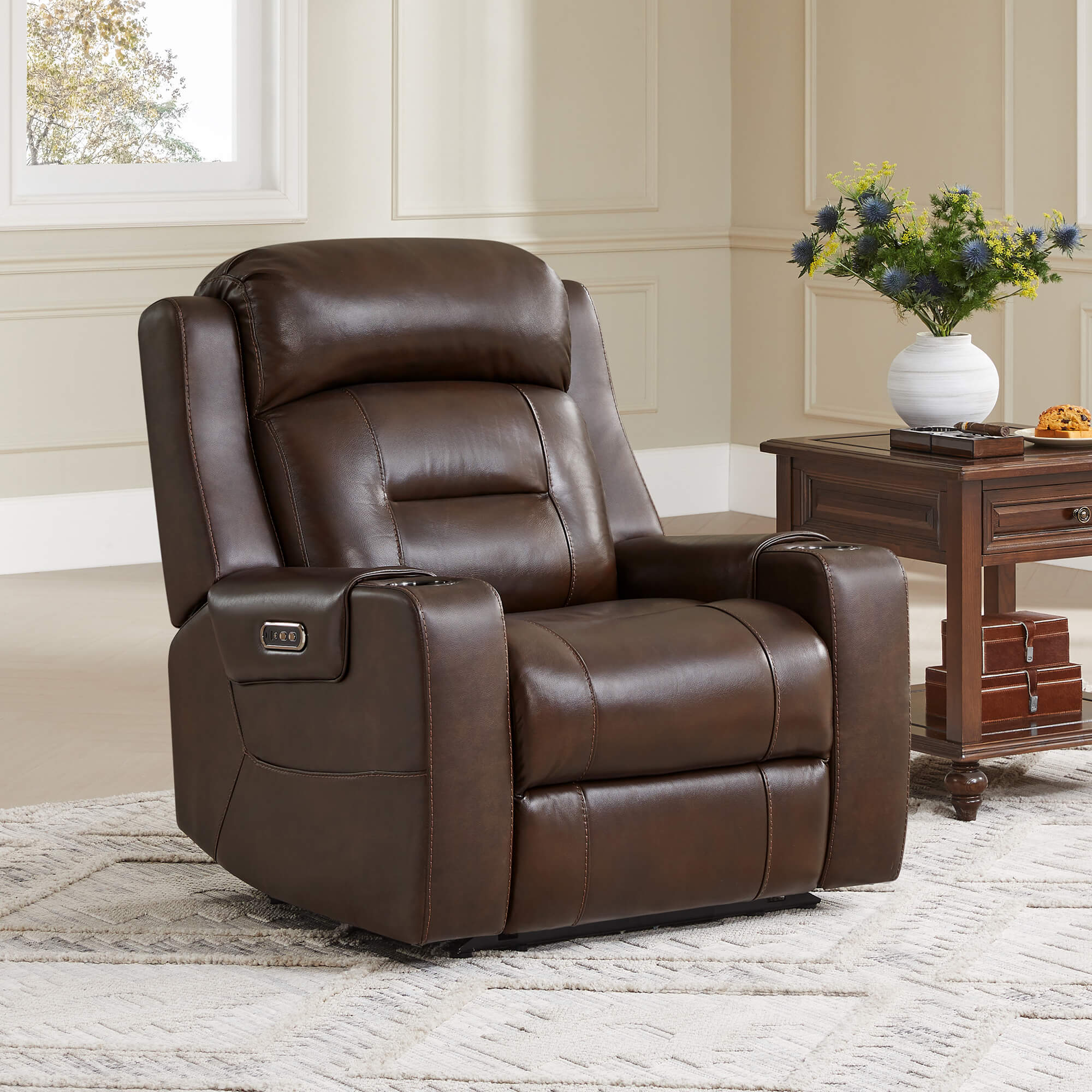 Garrison Genuine Leather Power Lay Flat Recliner with Power Headrest - Image 71