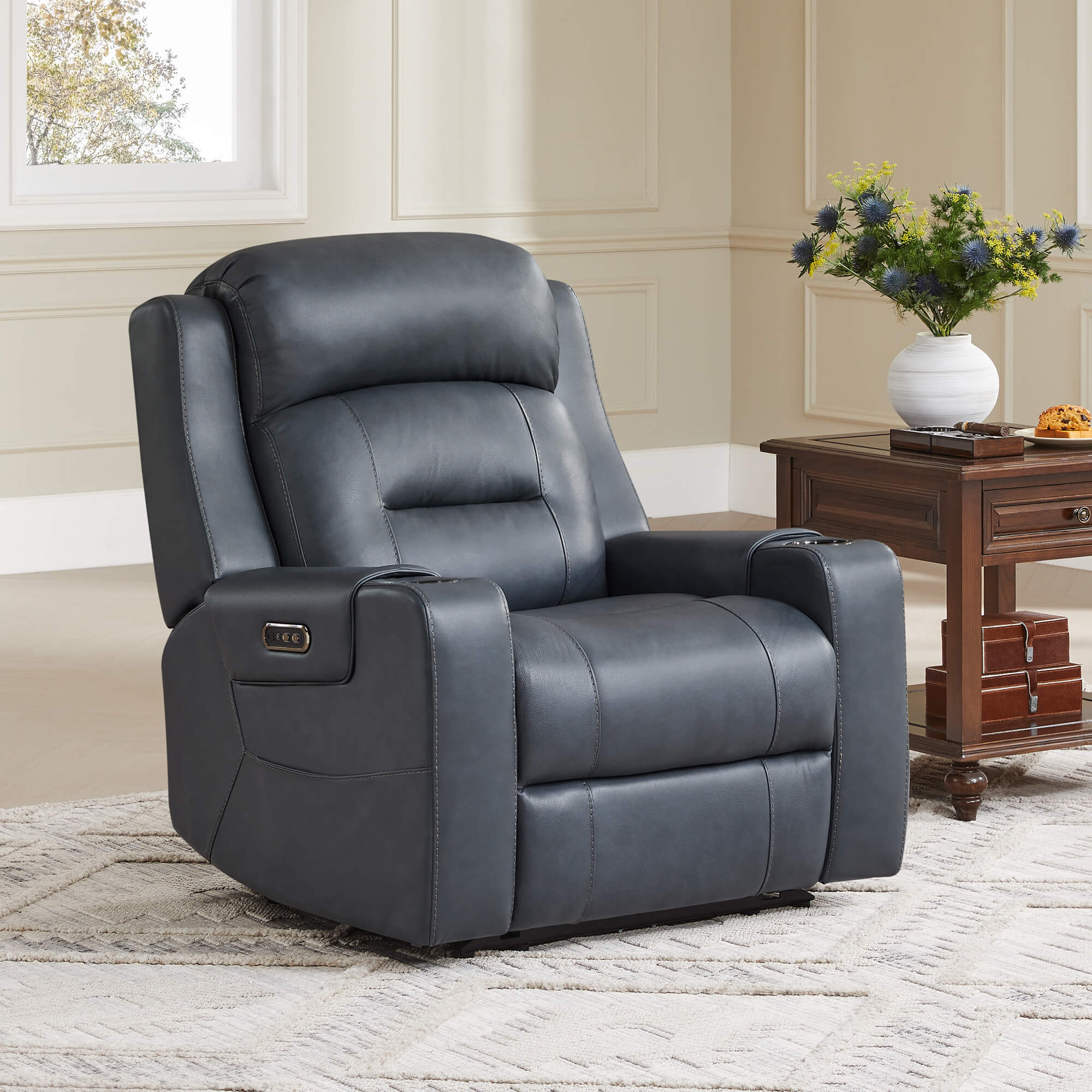 Garrison Genuine Leather Power Lay Flat Recliner with Power Headrest - Image 75