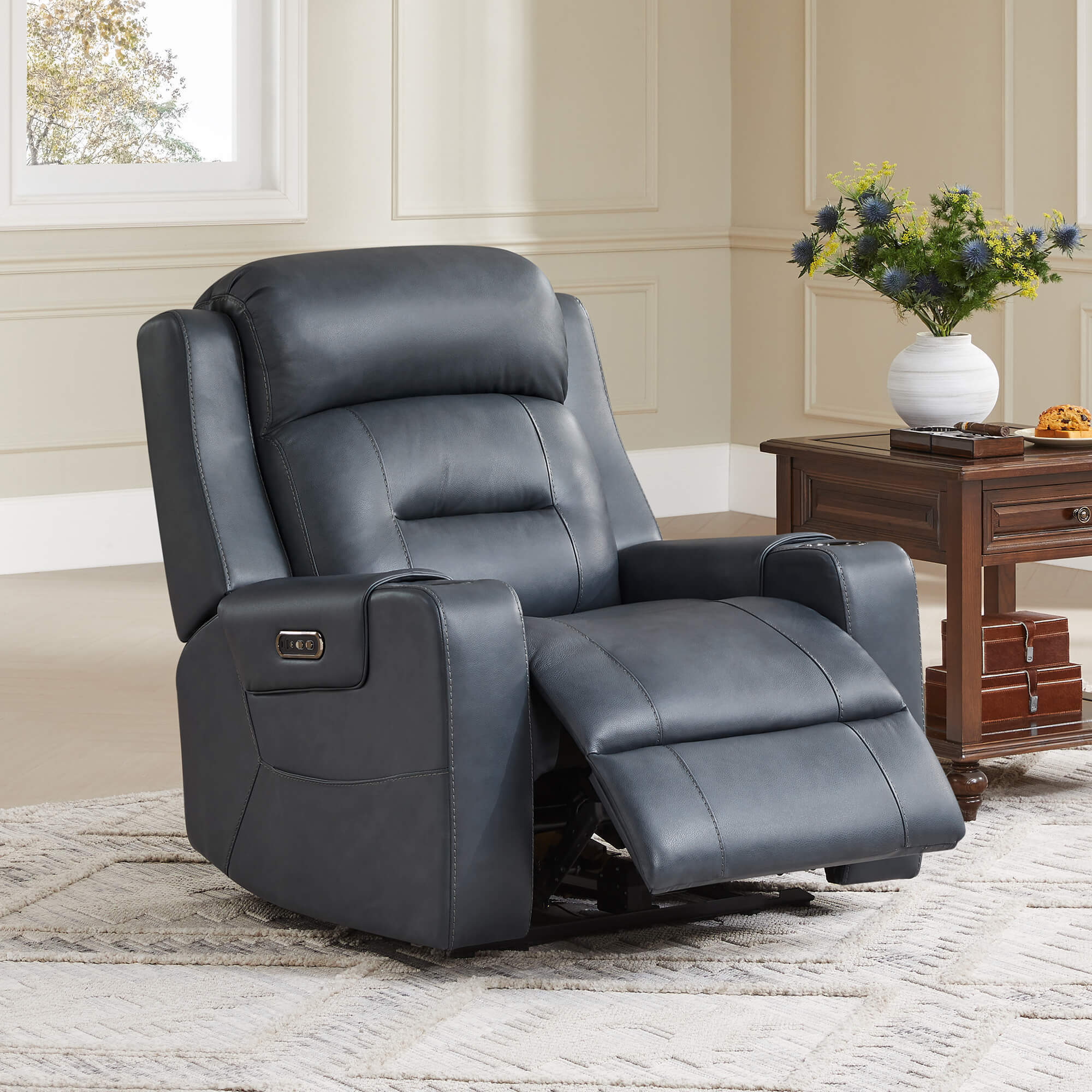 Garrison Genuine Leather Power Lay Flat Recliner with Power Headrest - Image 76