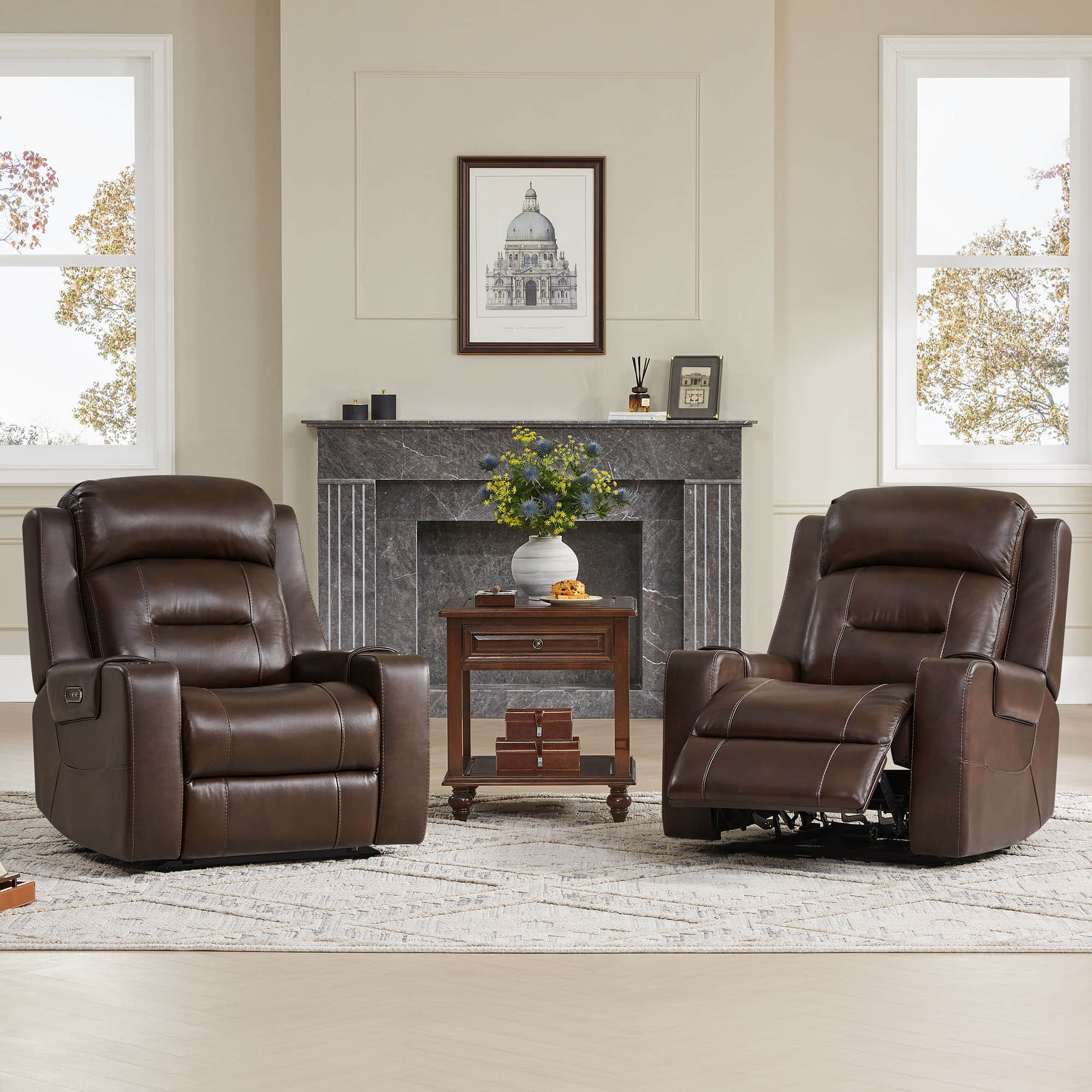 Garrison Genuine Leather Power Lay Flat Recliner with Power Headrest - Image 8