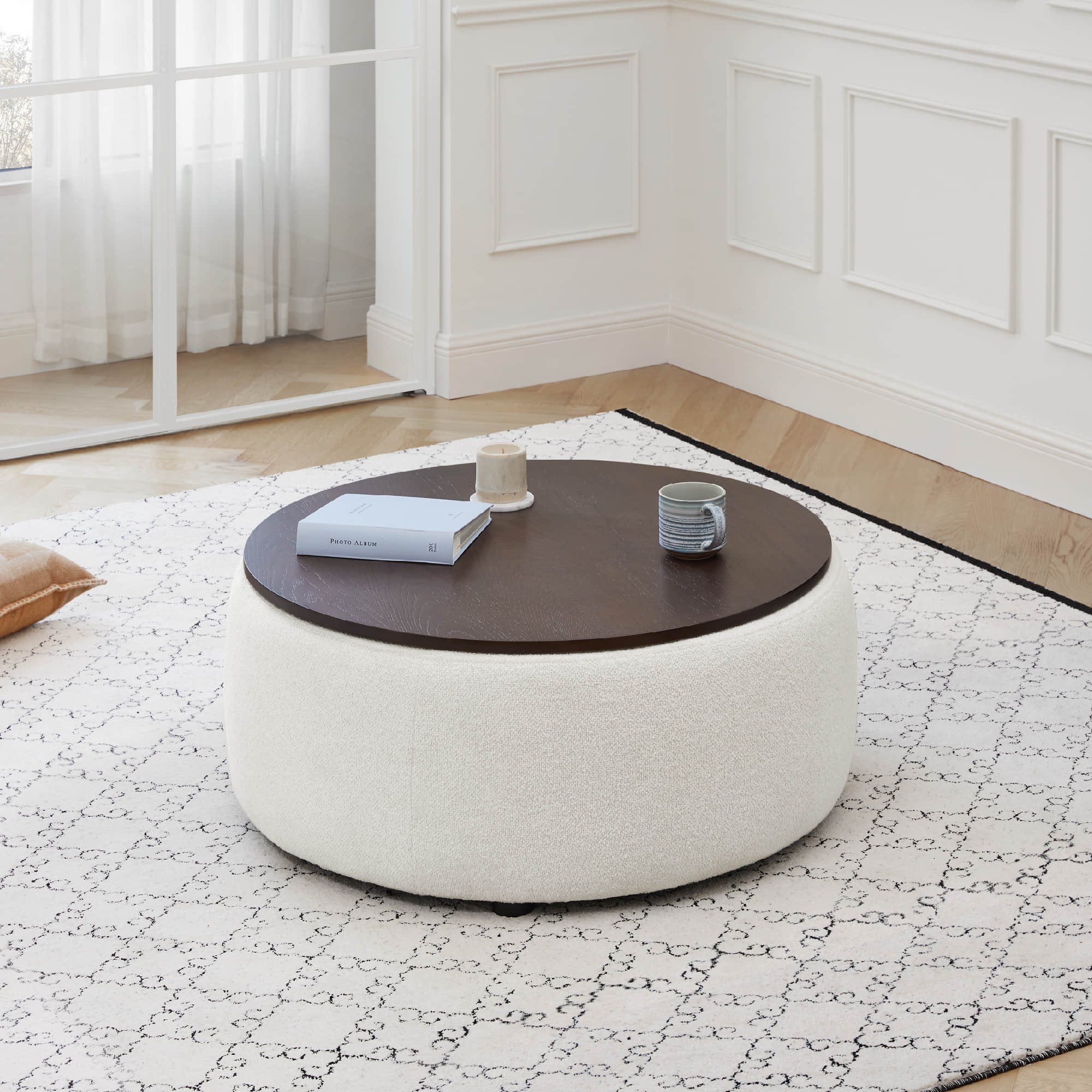 Grace Round Storage Ottoman Coffee Table - Image 3