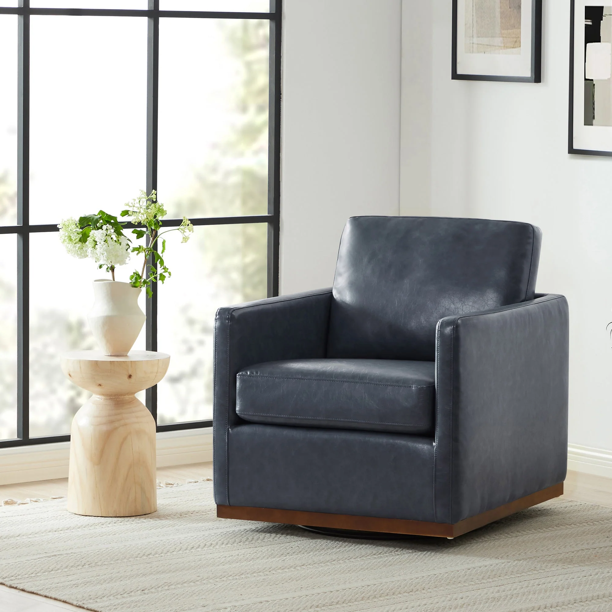 Henry Swivel Accent Chair with Wood Base - Image 20