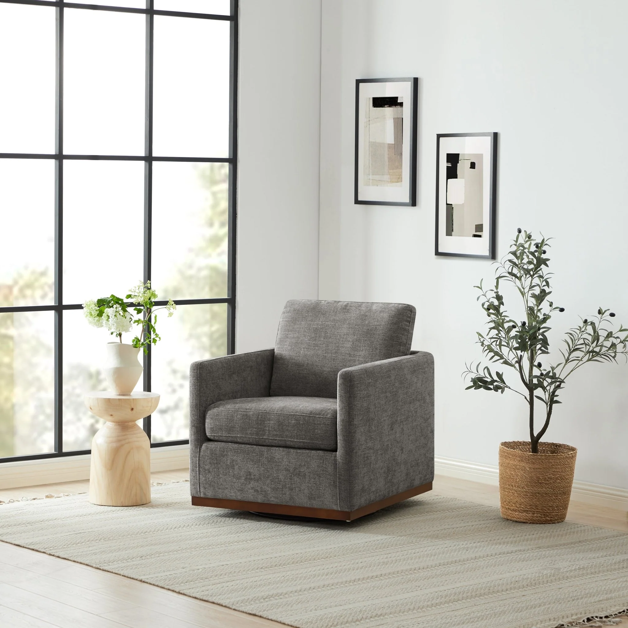 Henry Swivel Accent Chair with Wood Base - Image 38