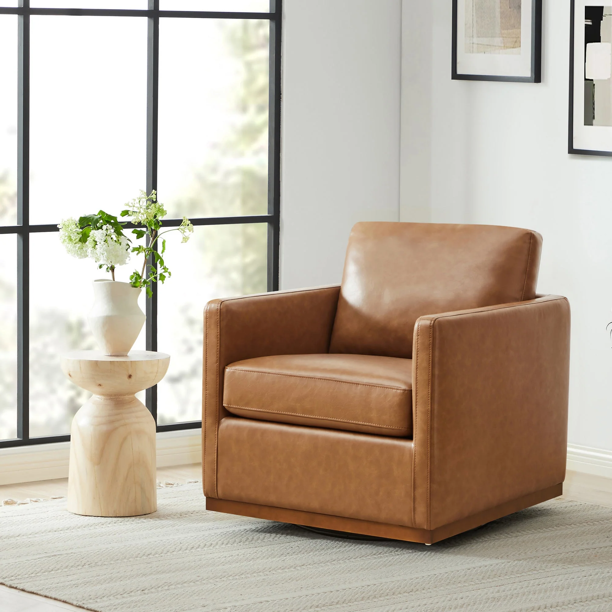 Henry Swivel Accent Chair with Wood Base - Image 4