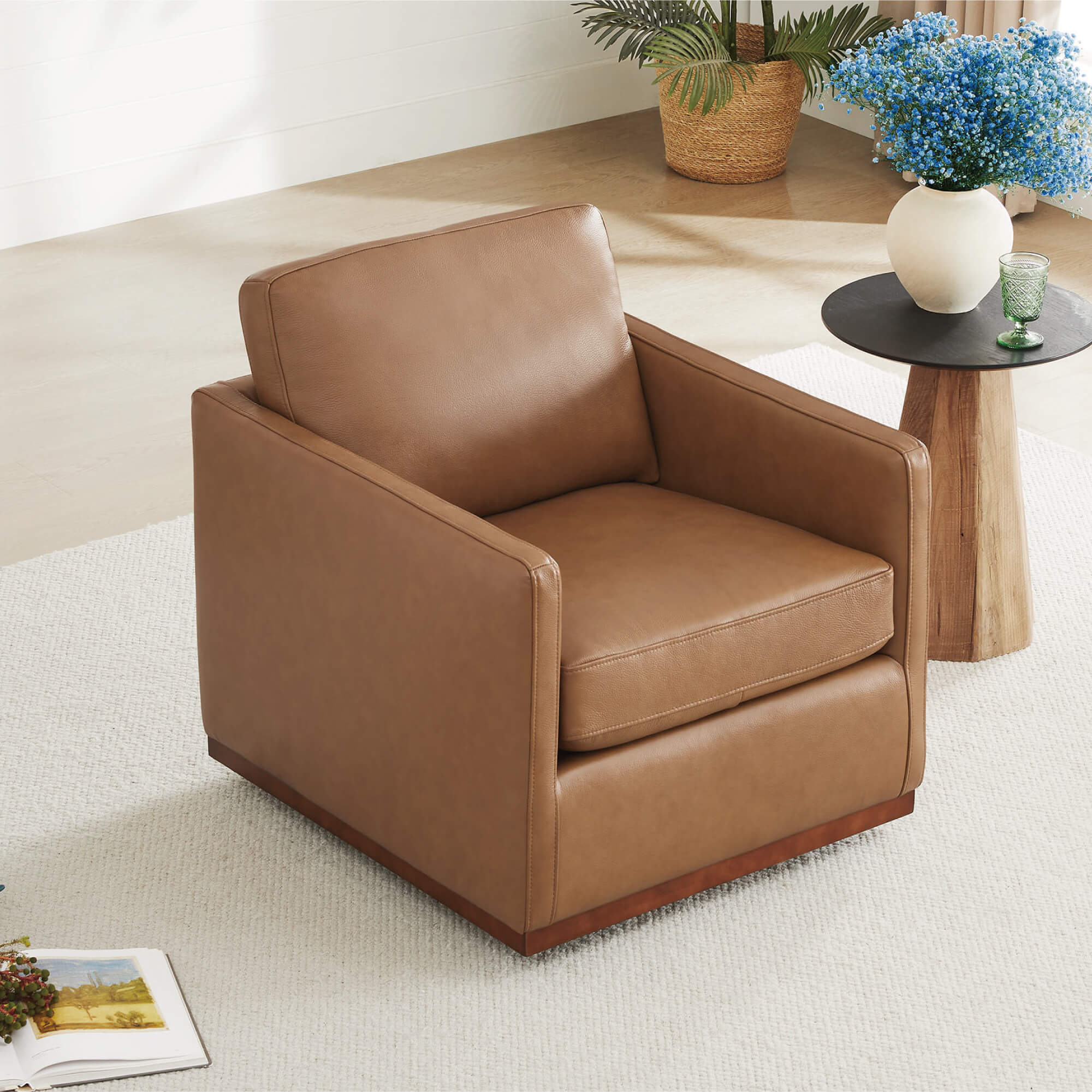 Henry Swivel Accent Chair with Wood Base - Image 71