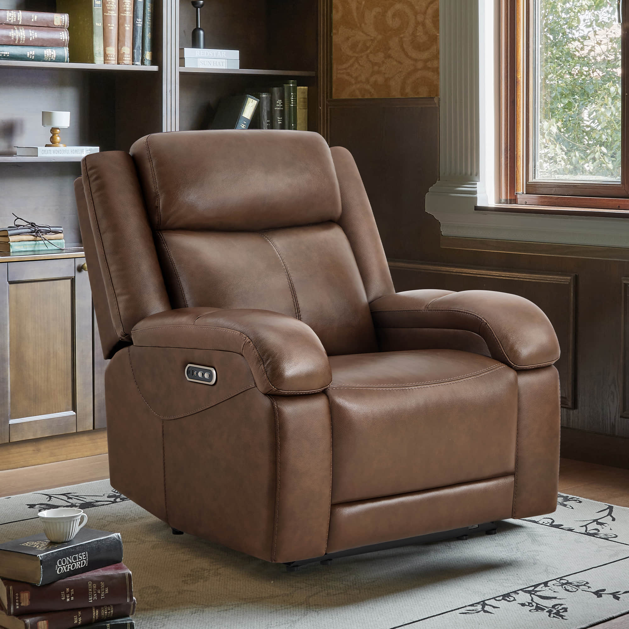 Isaac Genuine Leather Wall Hugger Power Recliner with Power Headrest - Image 103