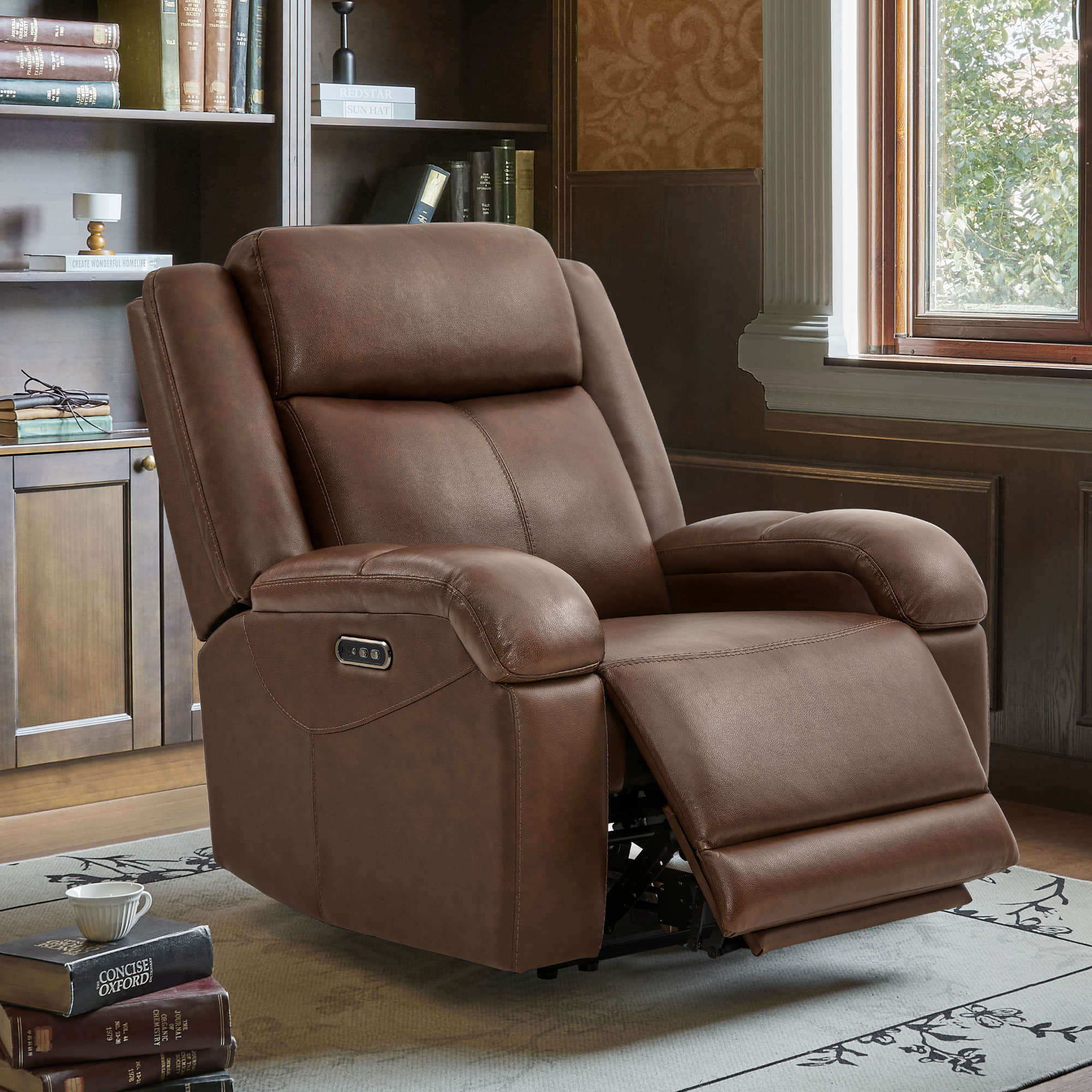 Isaac Genuine Leather Wall Hugger Power Recliner with Power Headrest - Image 105