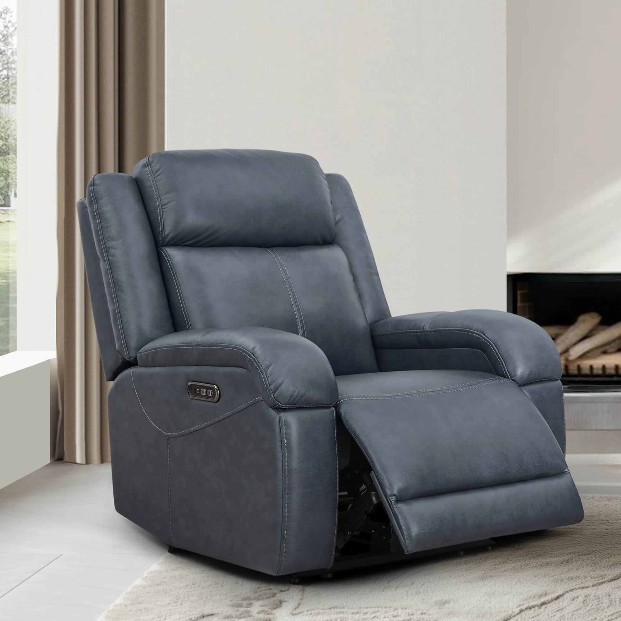Isaac Genuine Leather Wall Hugger Power Recliner with Power Headrest - Image 43