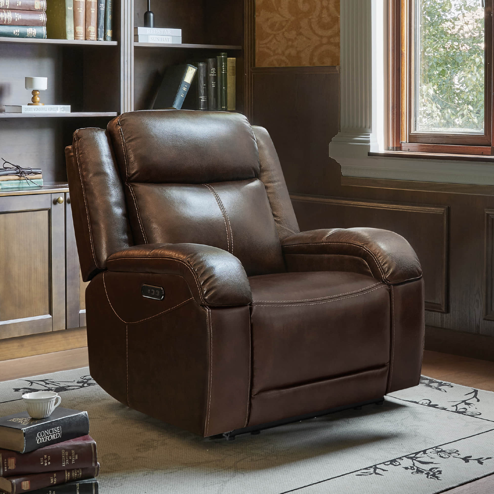 Isaac Genuine Leather Wall Hugger Power Recliner with Power Headrest - Image 6