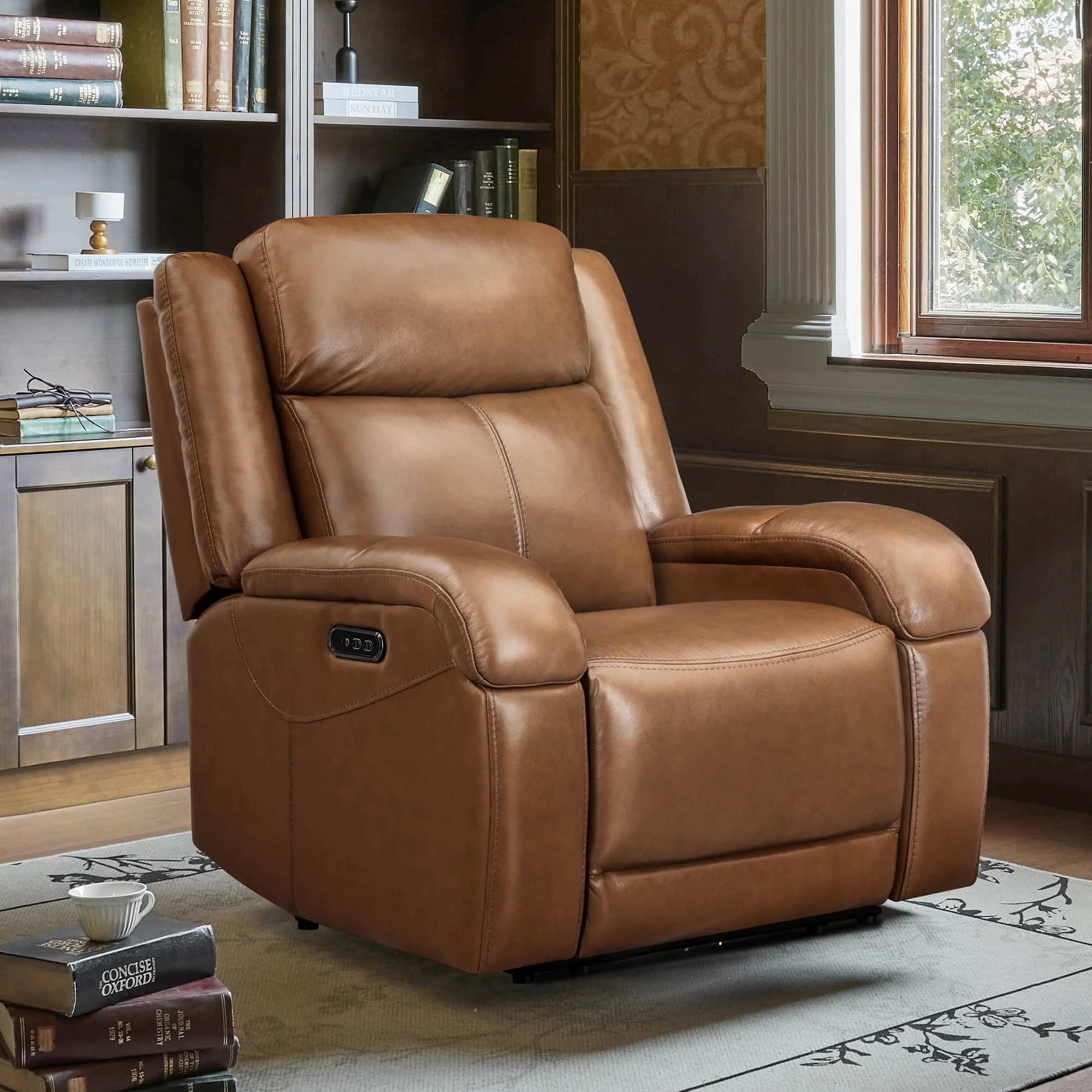 Isaac Genuine Leather Wall Hugger Power Recliner with Power Headrest - Image 76
