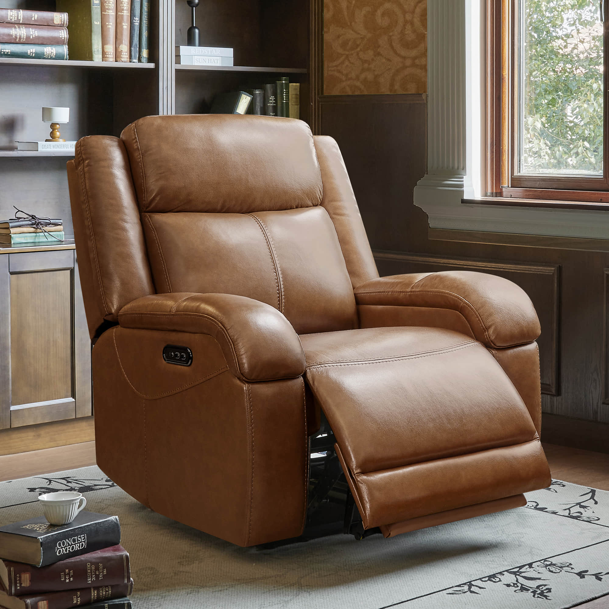Isaac Genuine Leather Wall Hugger Power Recliner with Power Headrest - Image 78