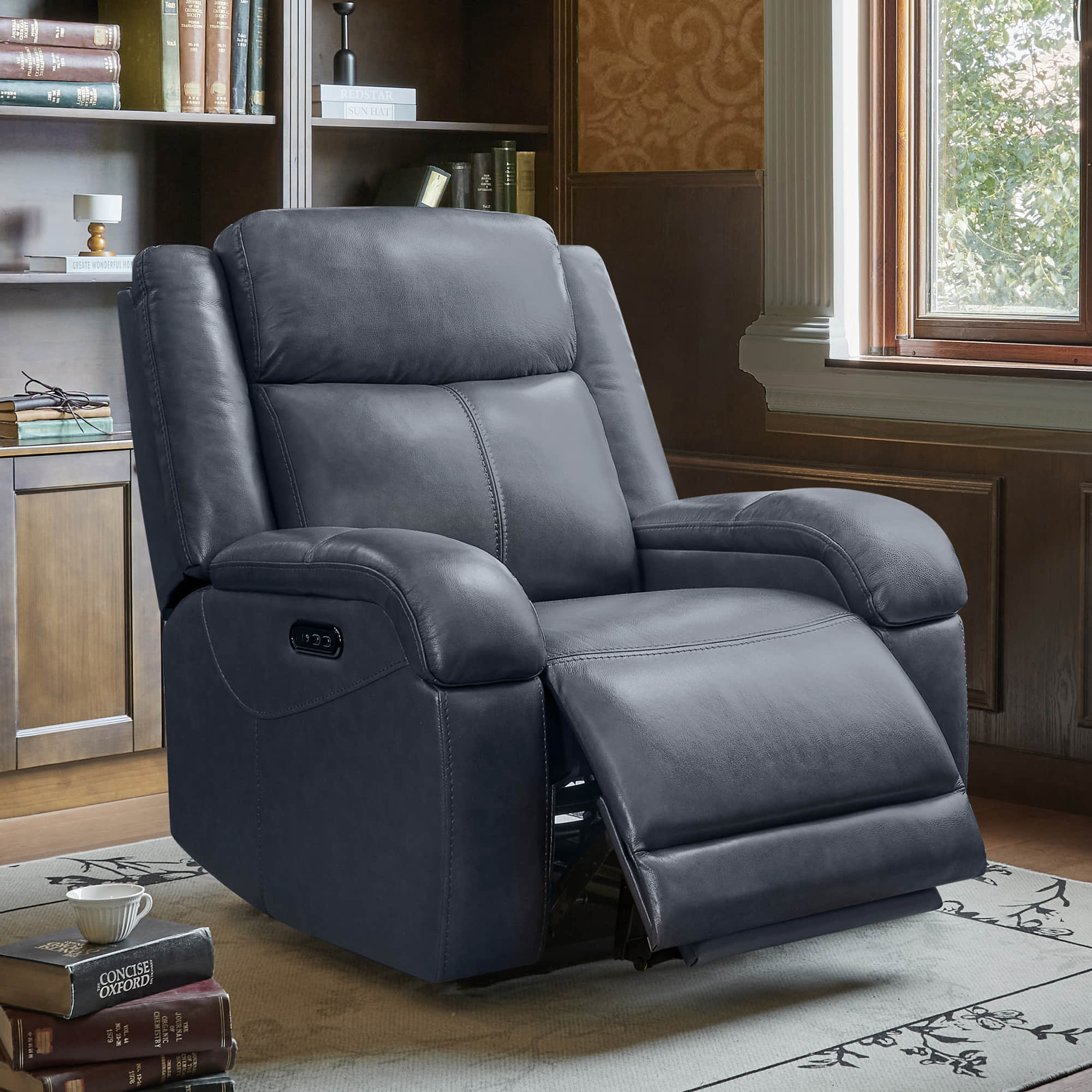 Isaac Genuine Leather Wall Hugger Power Recliner with Power Headrest - Image 96