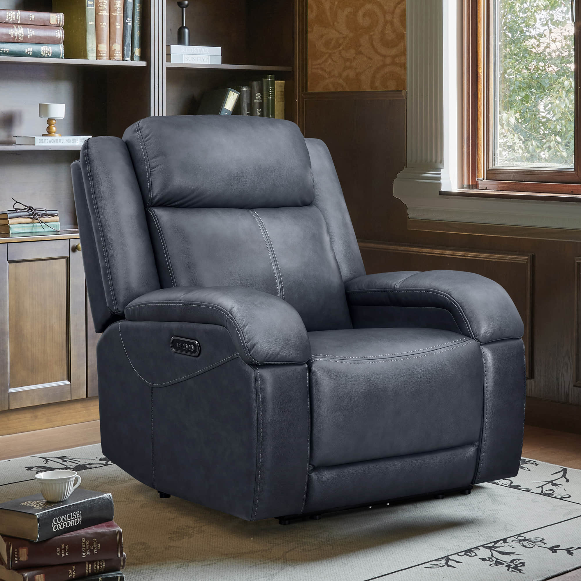 Isaac Genuine Leather Wall Hugger Power Recliner with Power Headrest - Image 98