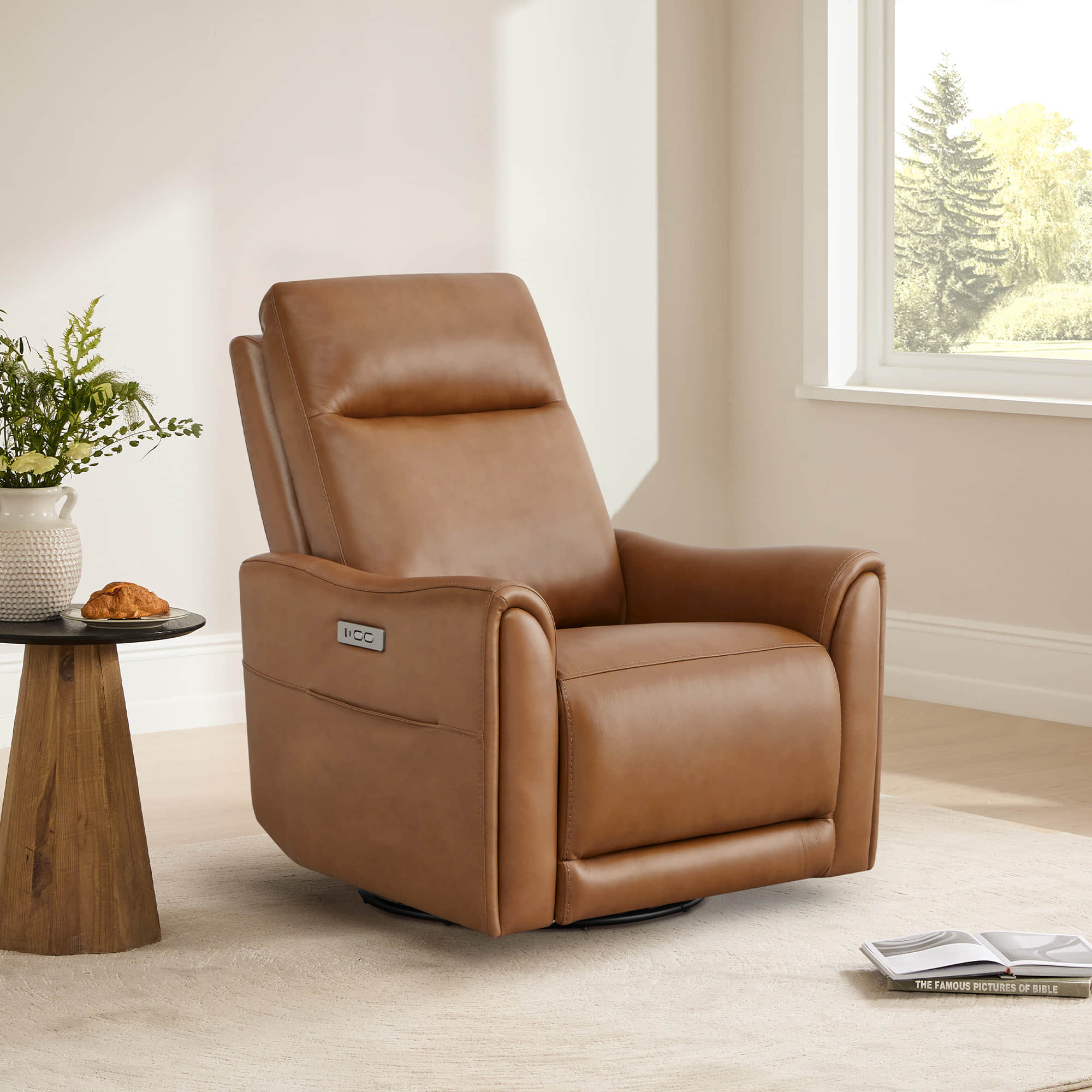 James Modern Genuine Leather Power Swivel Glider Recliner - Image 25