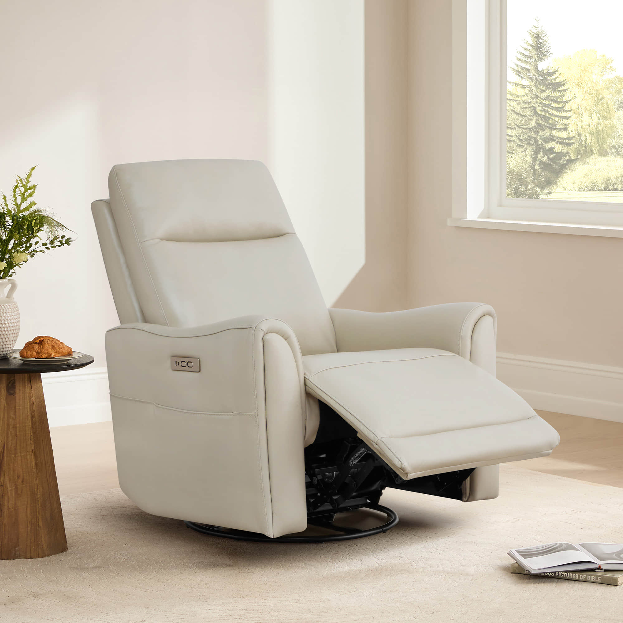 James Modern Genuine Leather Power Swivel Glider Recliner - Image 27