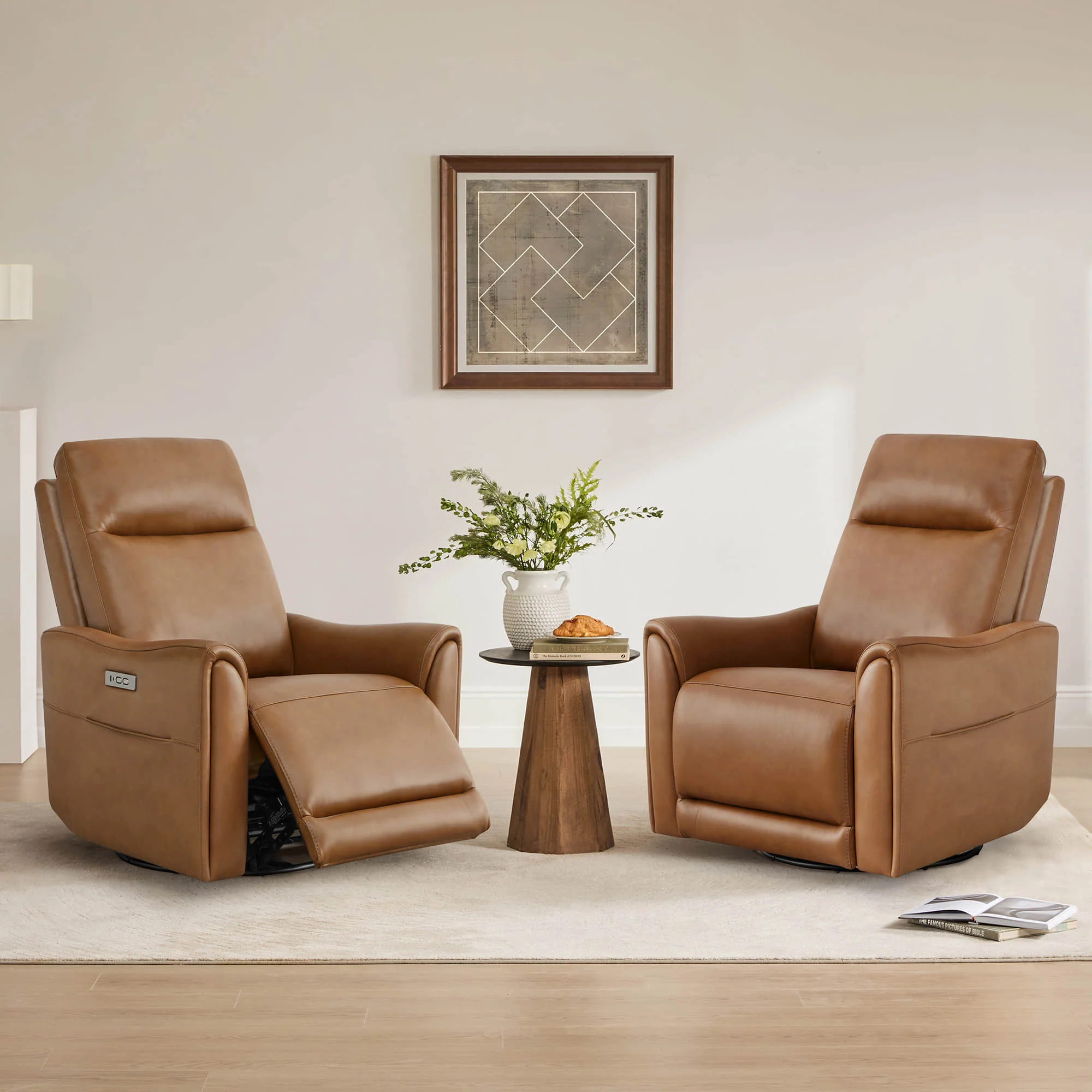 James Modern Genuine Leather Power Swivel Glider Recliner - Image 36