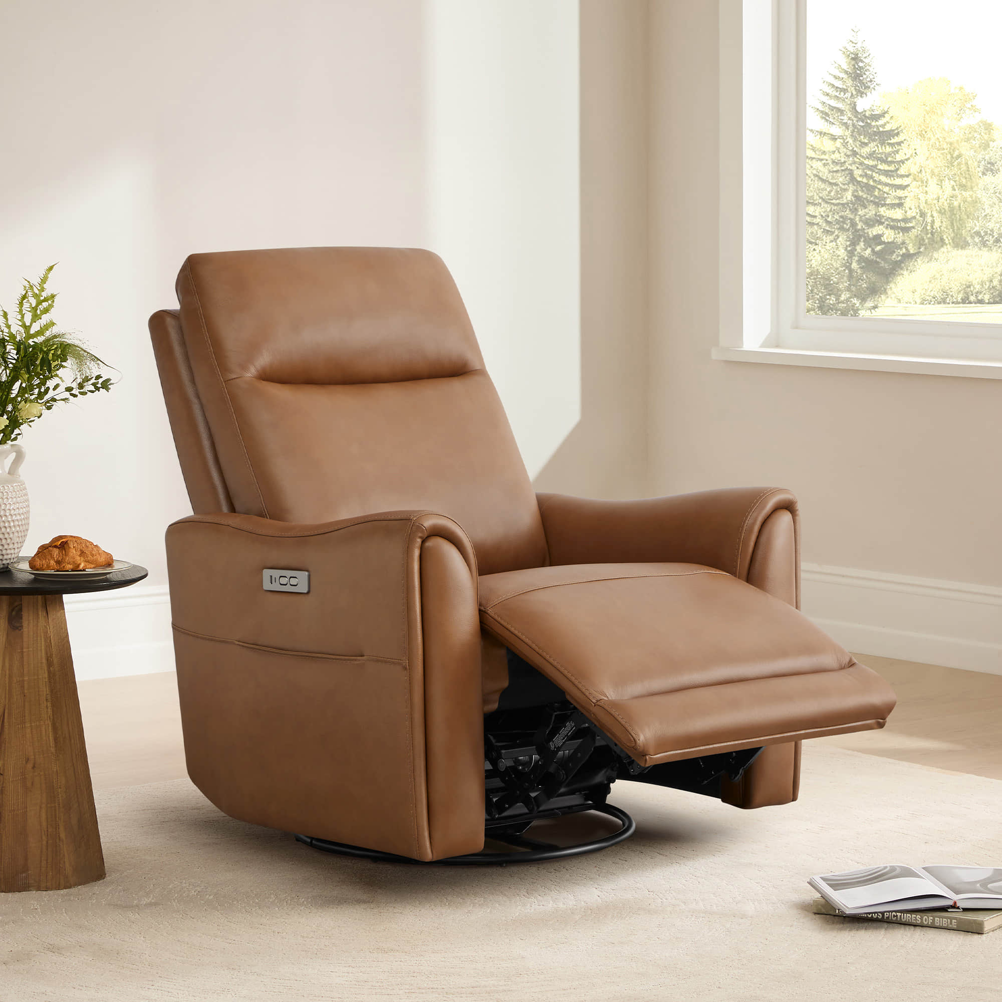 James Modern Genuine Leather Power Swivel Glider Recliner - Image 38