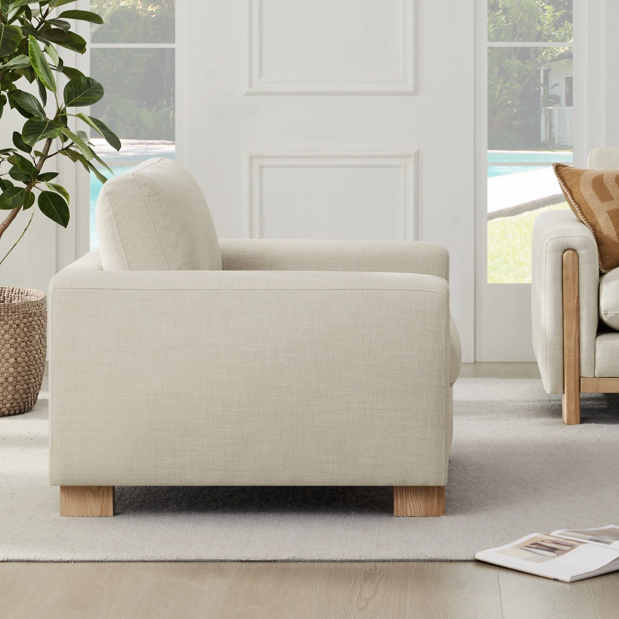 Keaton Performance Fabric Ash Wood Base Armchair (42.5'') - Image 4