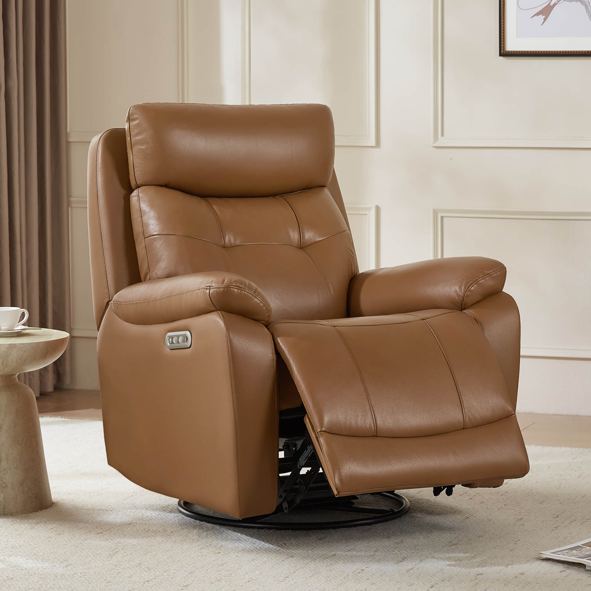 Keith Leather Swivel Glider Recliner with Power Headrest - Image 19