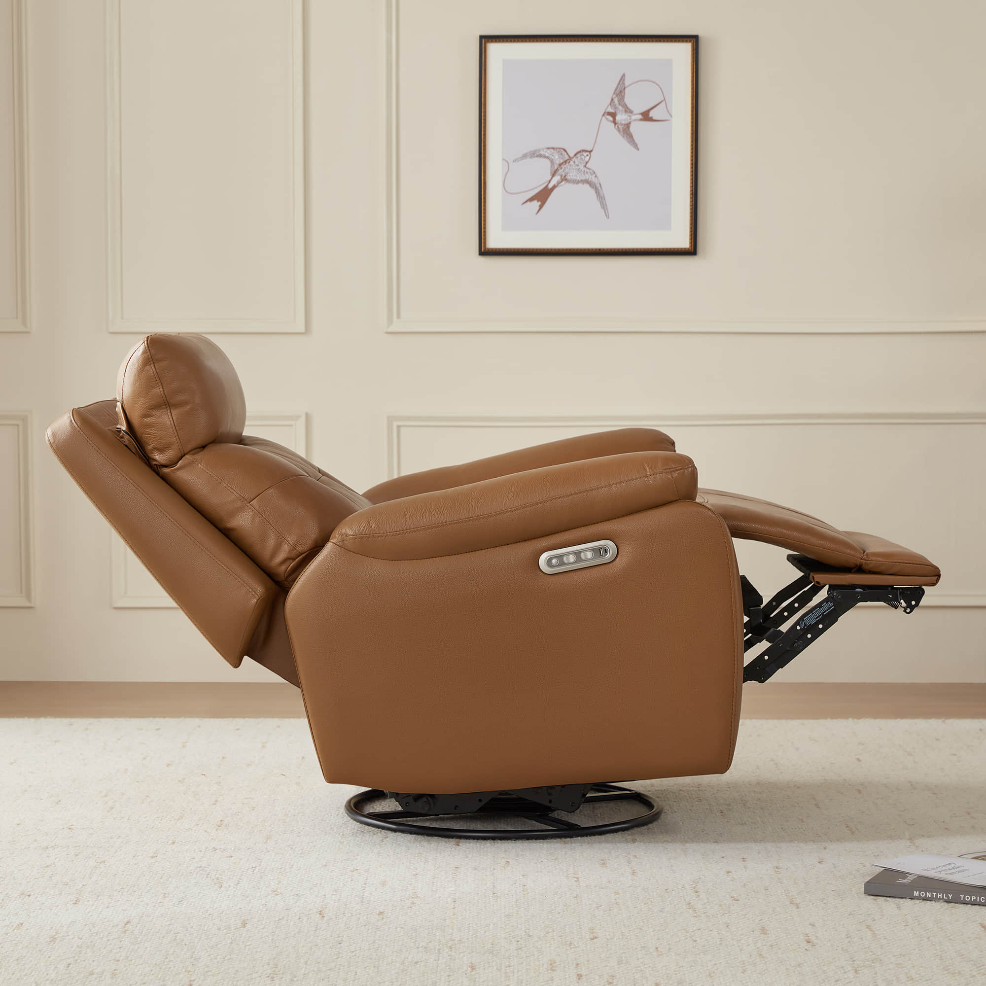 Keith Leather Swivel Glider Recliner with Power Headrest - Image 22