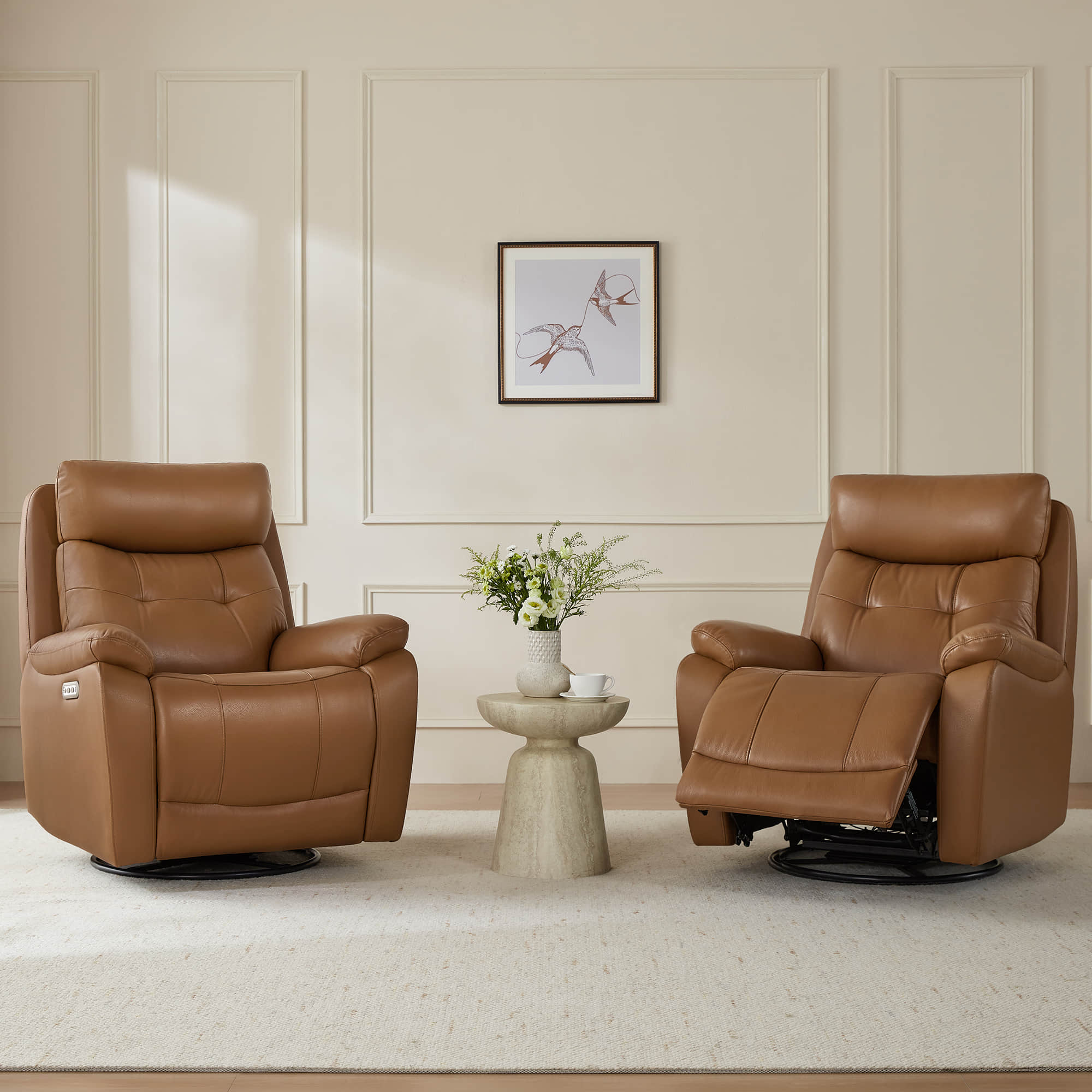 Keith Leather Swivel Glider Recliner with Power Headrest - Image 26