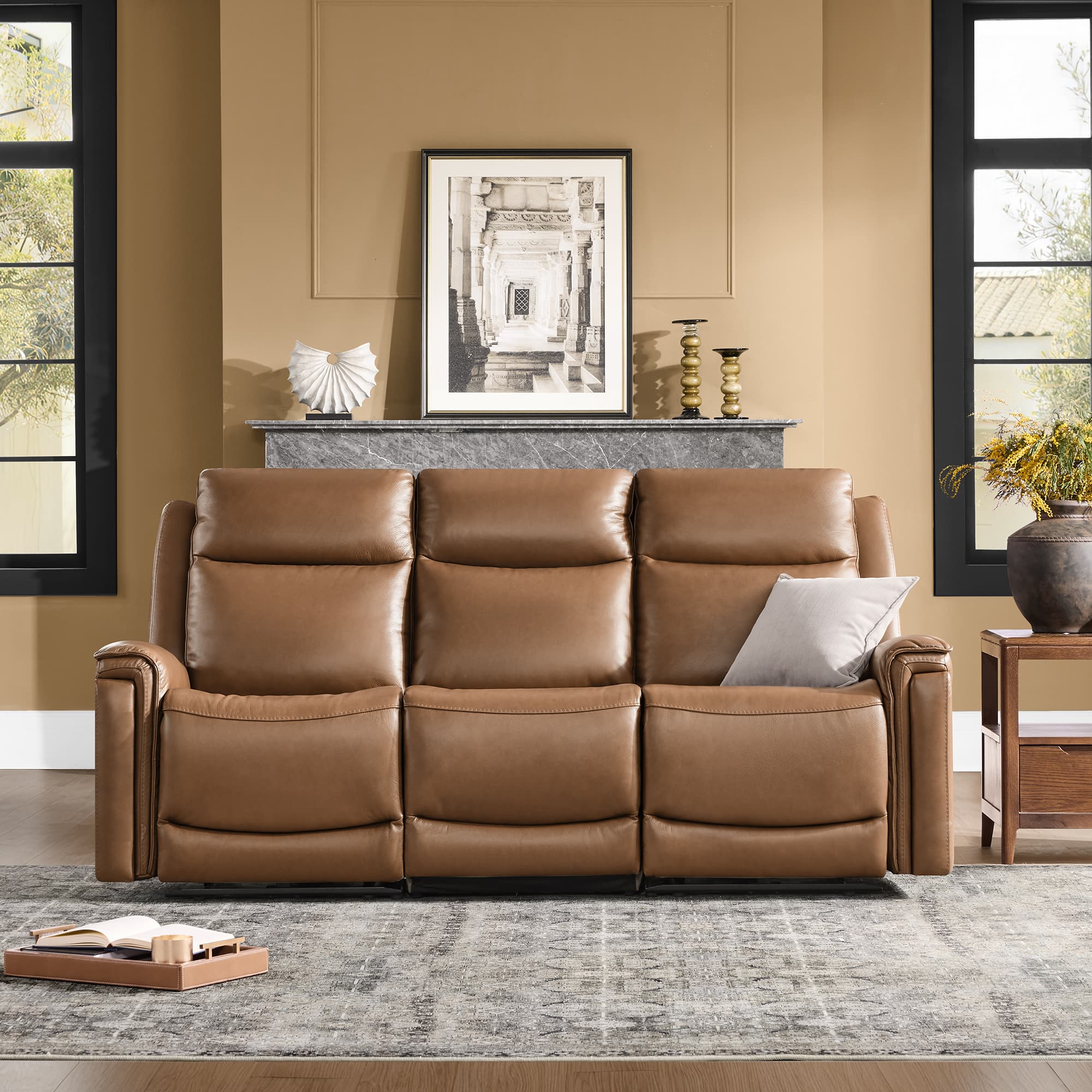 Leif Modern Top-Grain Leather Super Zero Gravity Reclining Sofa - Image 56