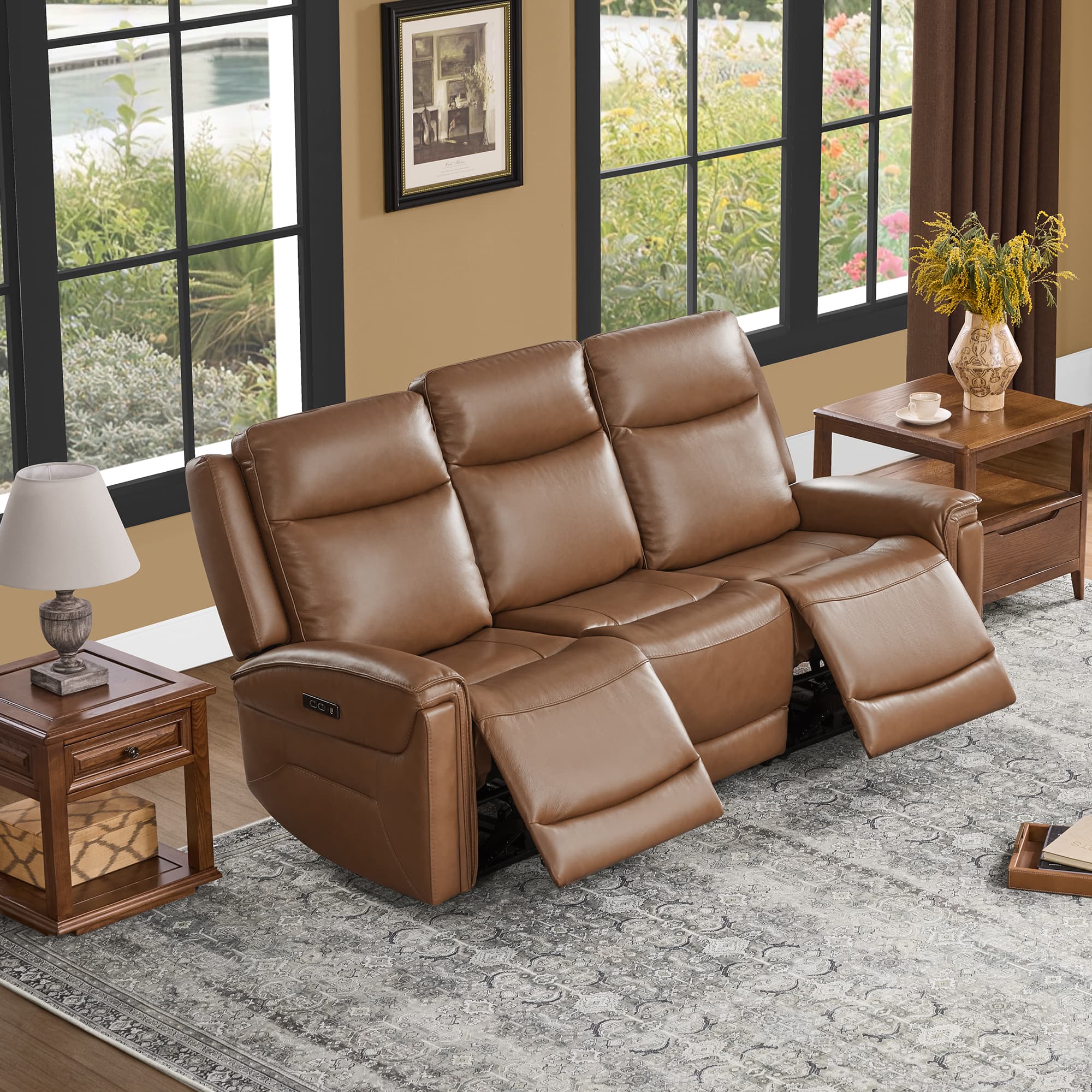 Leif Modern Top-Grain Leather Super Zero Gravity Reclining Sofa - Image 58