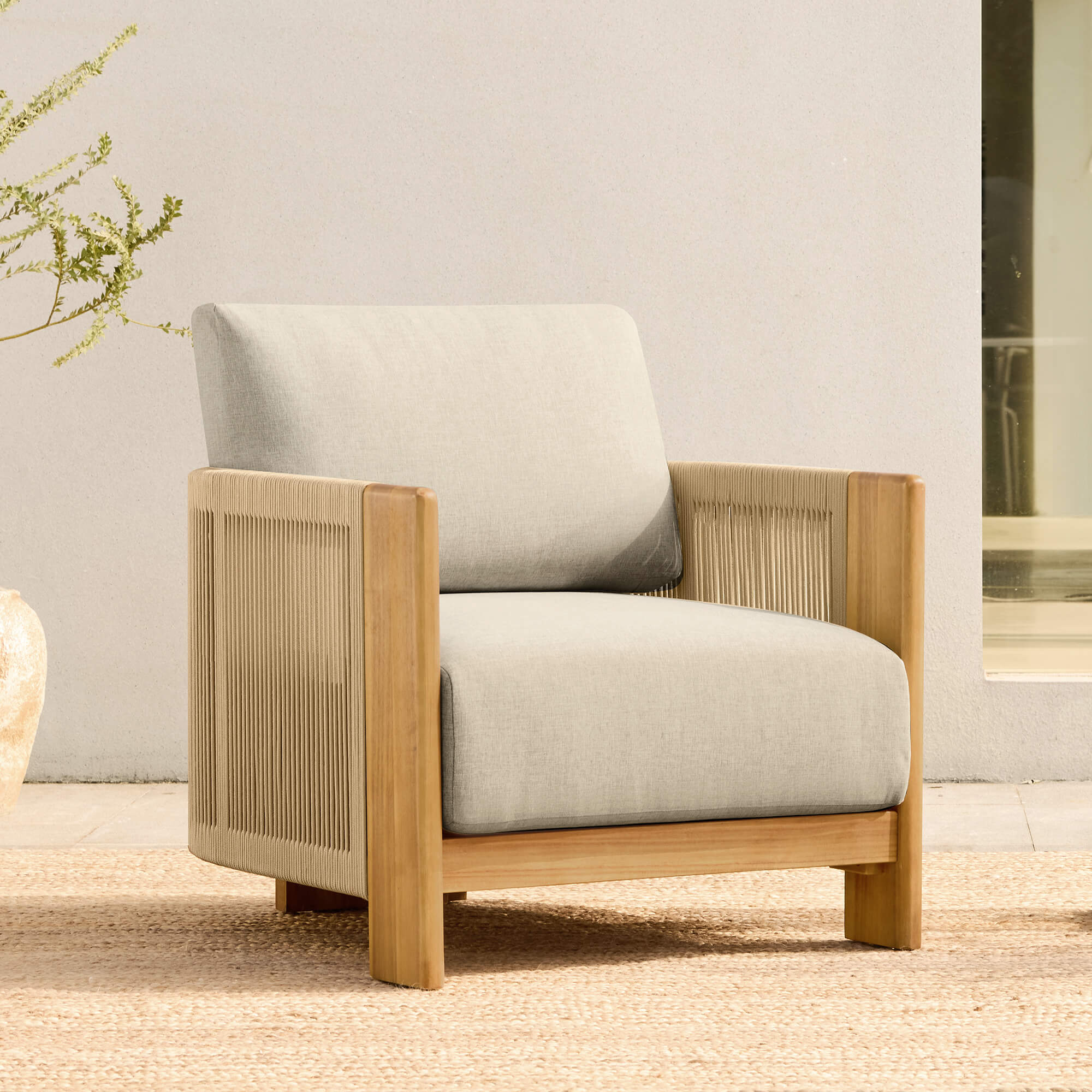 Marisol Outdoor Fully-assembled Rope Wood Accent Chair - Image 3