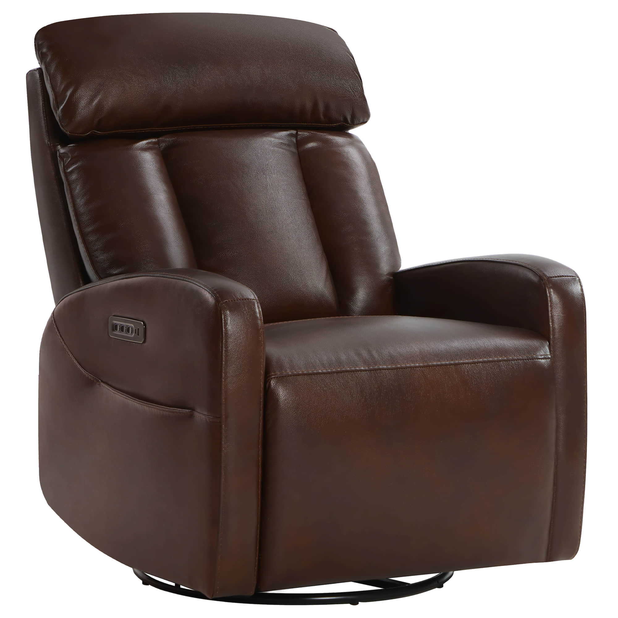 Maxwell Genuine Leather Swivel Glider Recliner with Power Lumbar & Headrest - Image 10