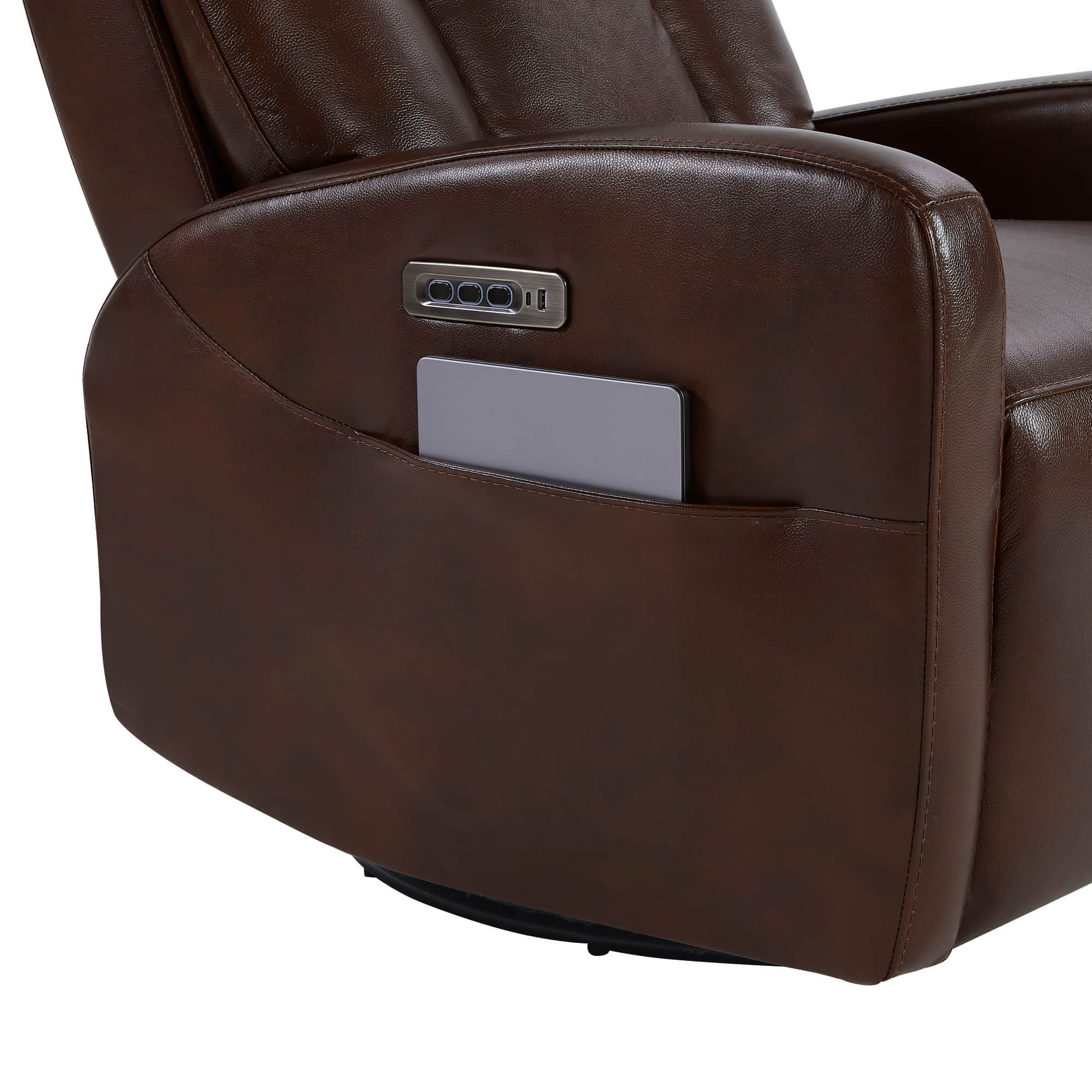 Maxwell Genuine Leather Swivel Glider Recliner with Power Lumbar & Headrest - Image 13