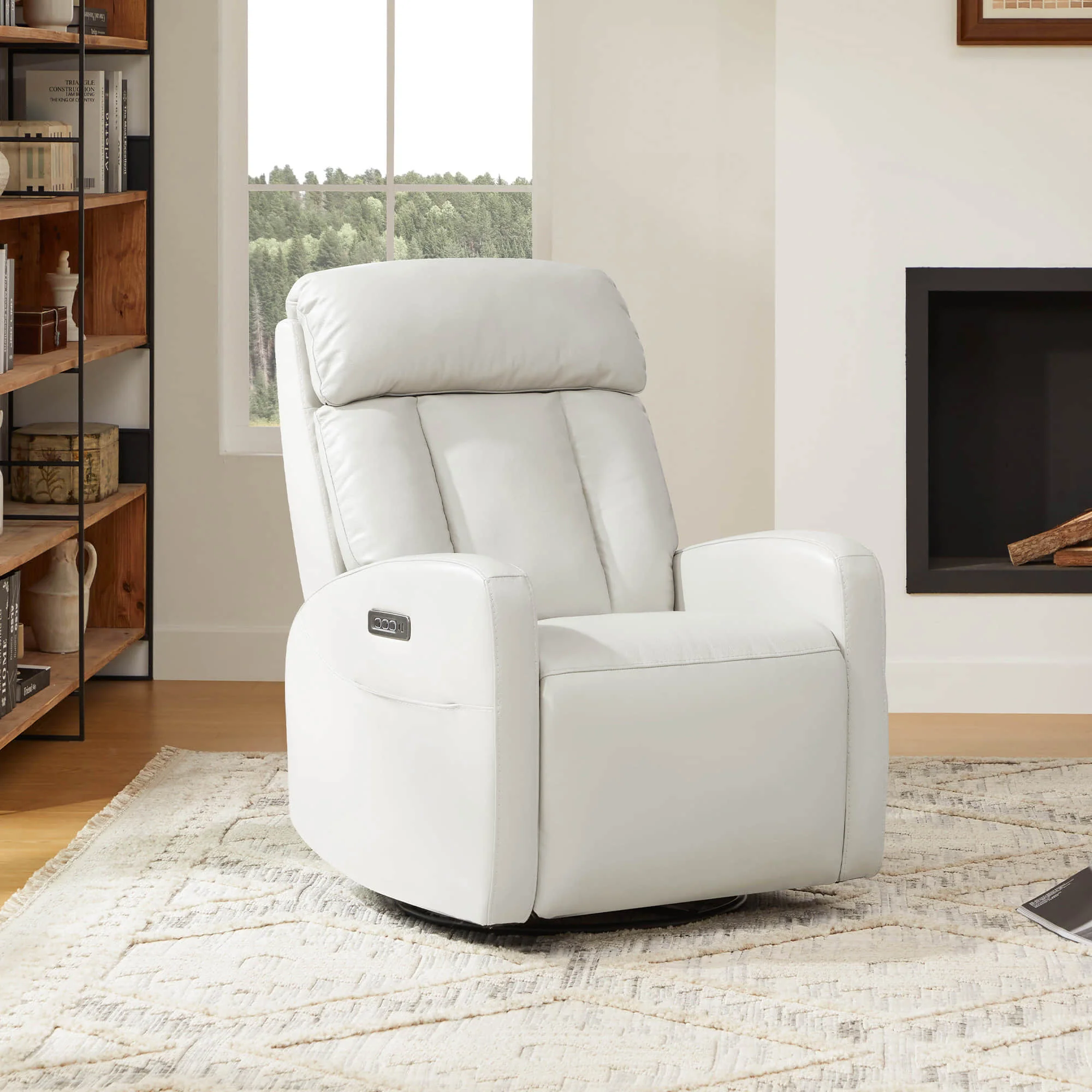 Maxwell Genuine Leather Swivel Glider Recliner with Power Lumbar & Headrest - Image 3