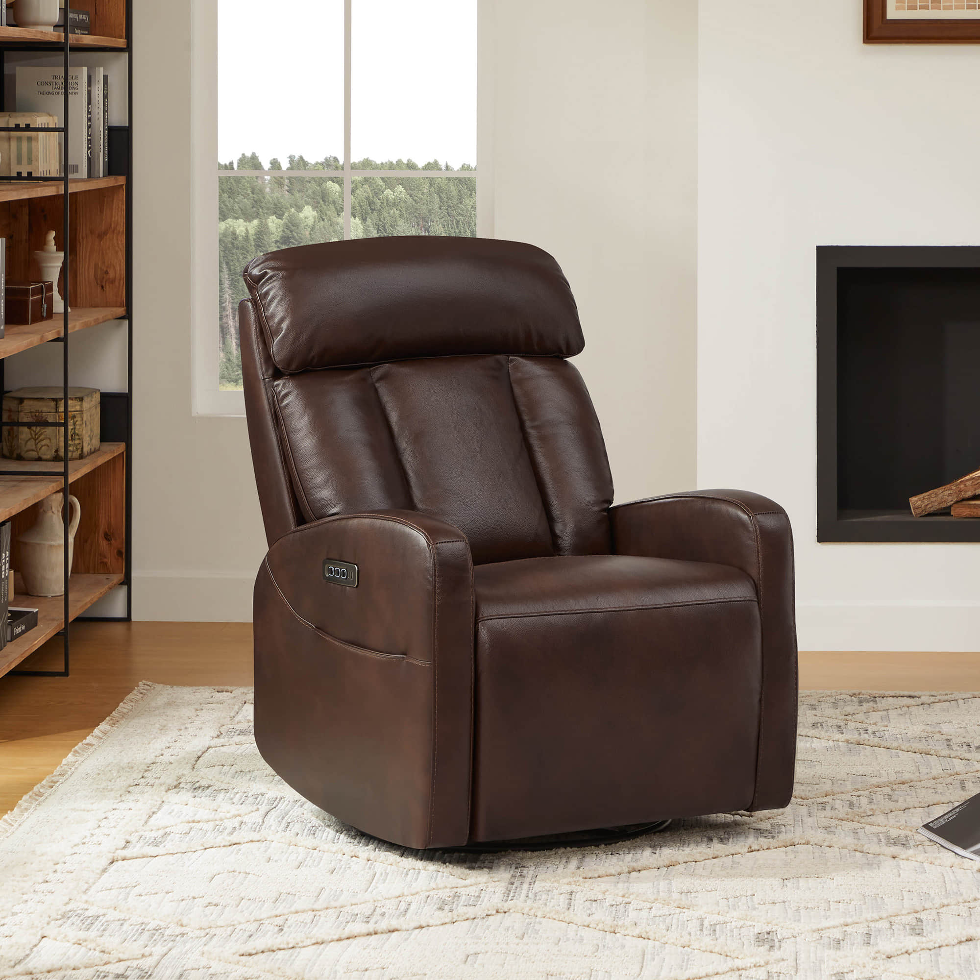 Maxwell Genuine Leather Swivel Glider Recliner with Power Lumbar & Headrest - Image 47